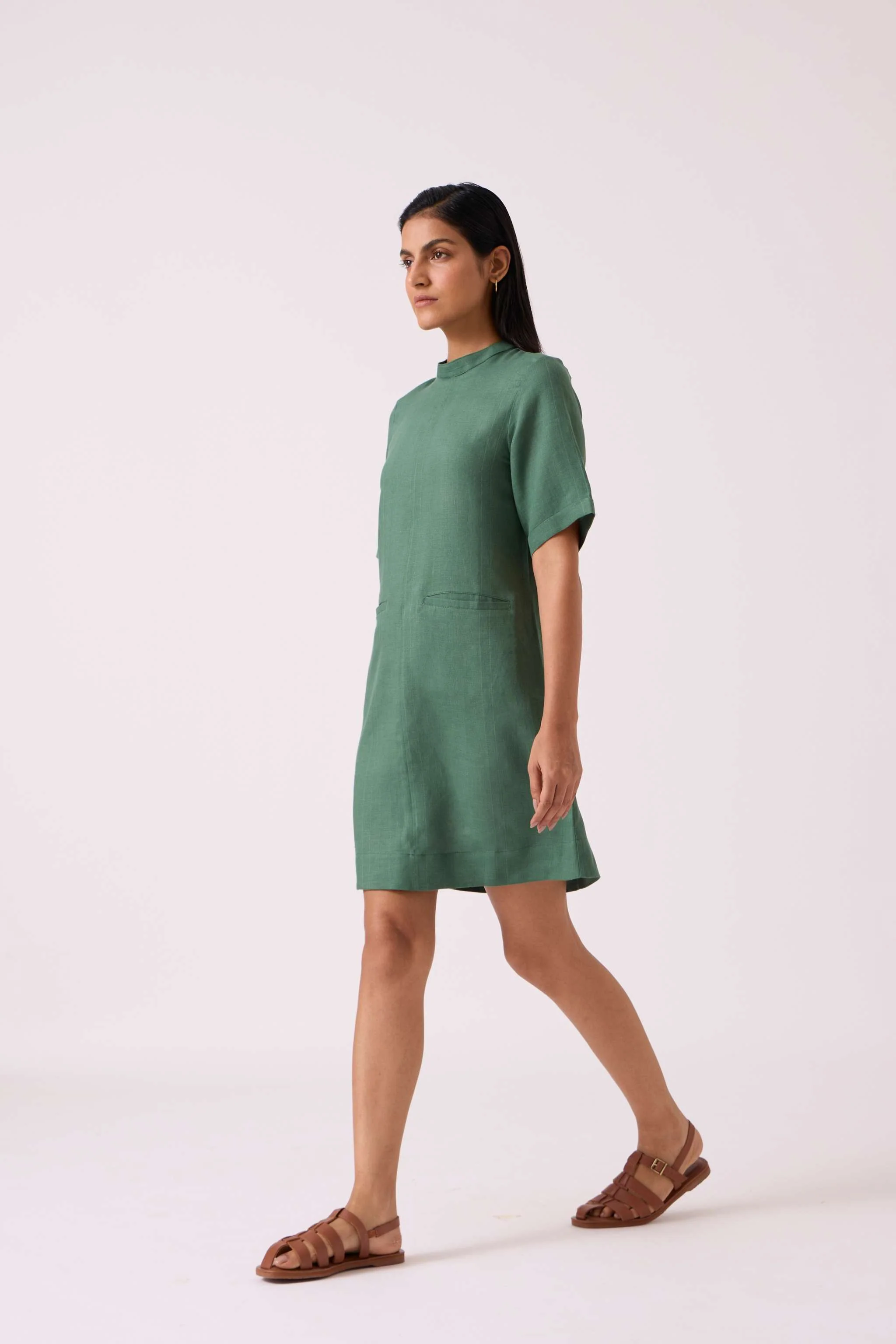 Tula Green Linen Shift Dress - Image 11