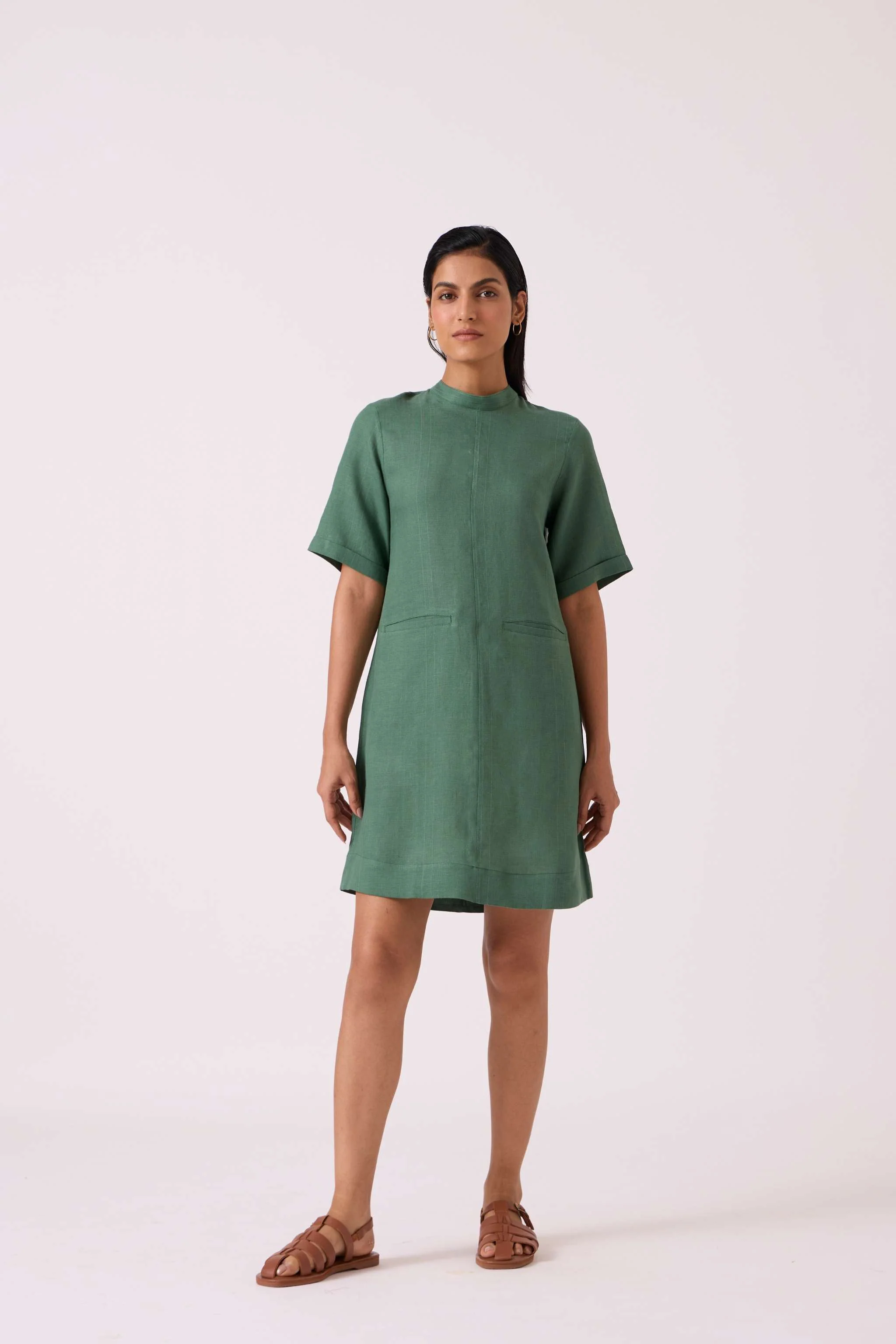 Tula Green Linen Shift Dress - Image 3