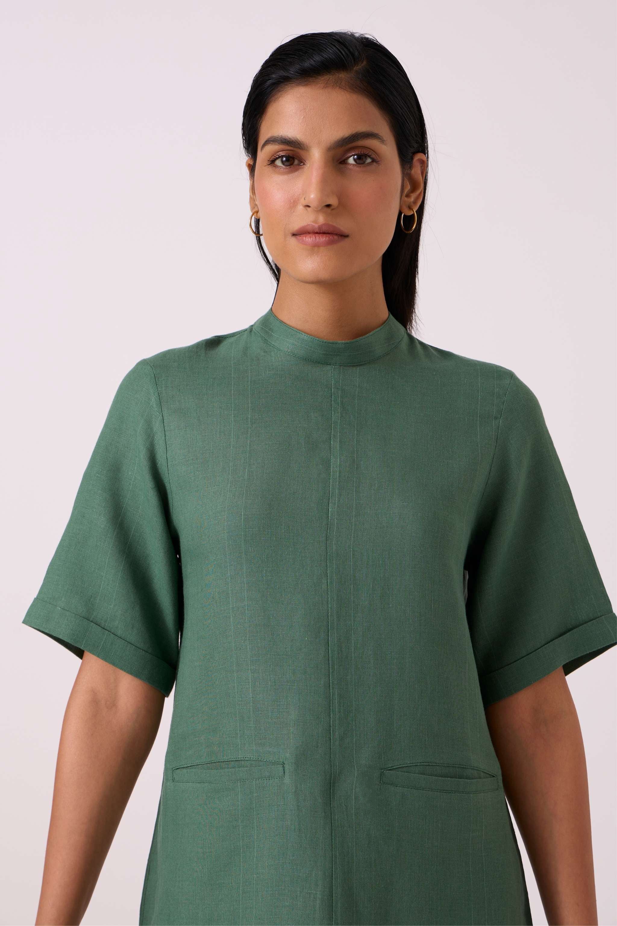 Tula Green Linen Shift Dress - Image 4