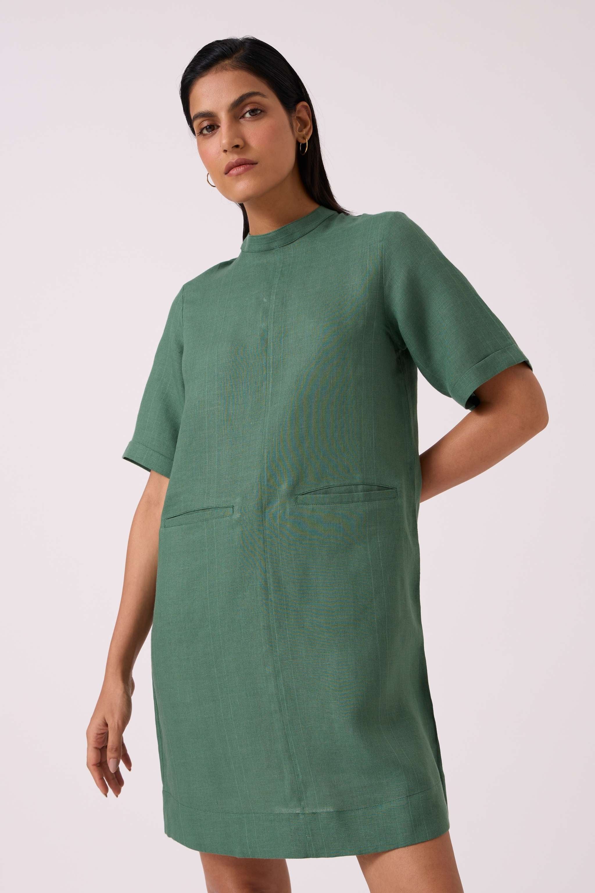 Tula Green Linen Shift Dress - Image 6