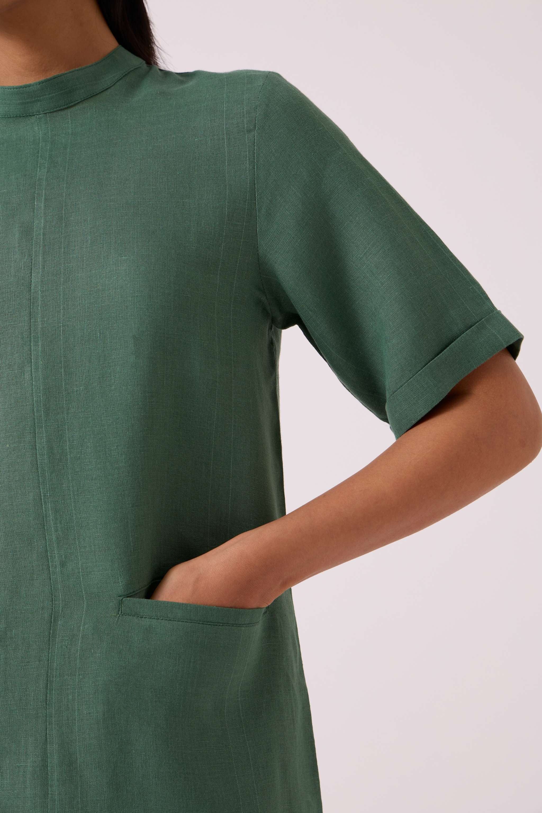 Tula Green Linen Shift Dress - Image 7