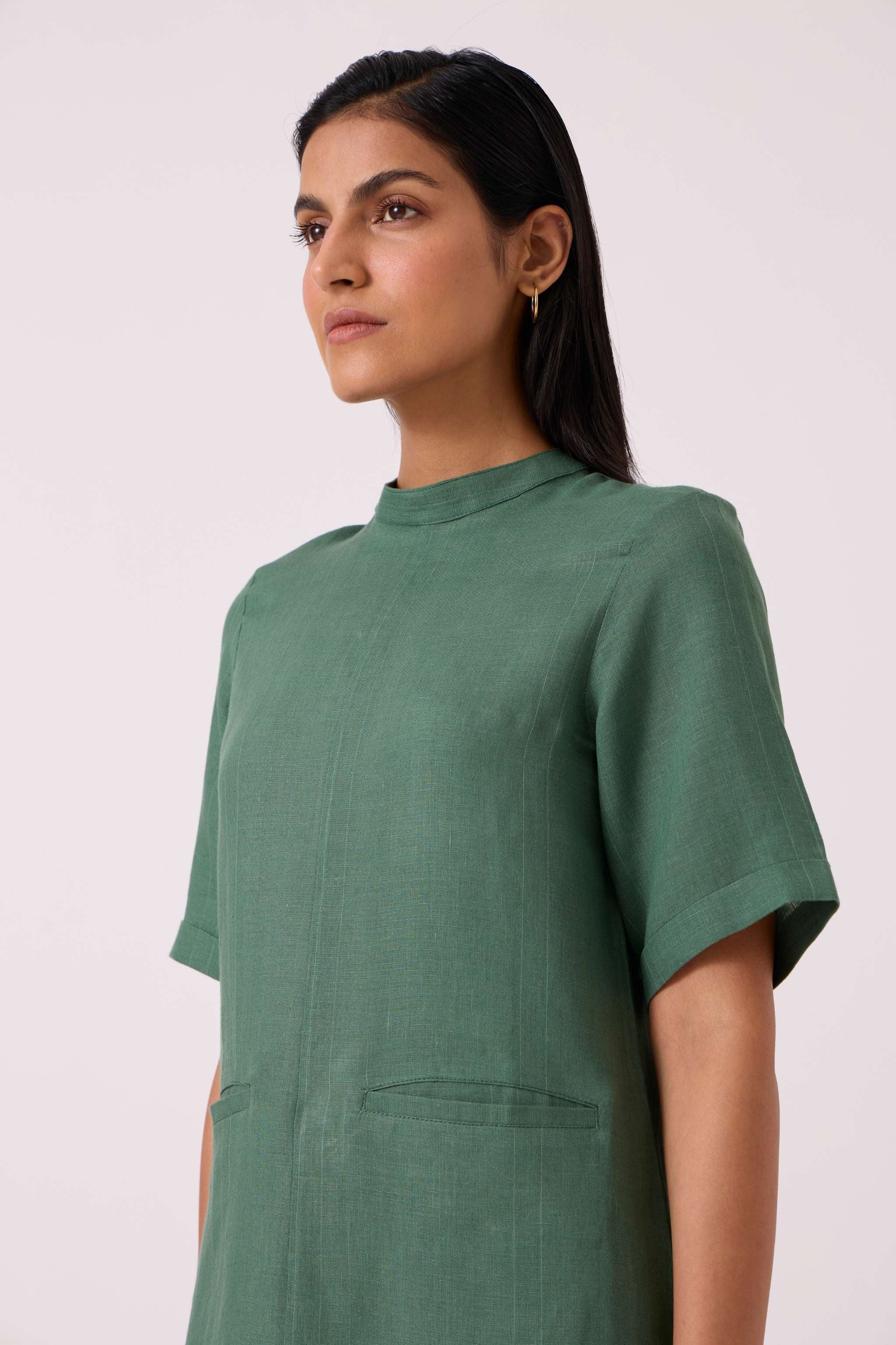 Tula Green Linen Shift Dress - Image 9