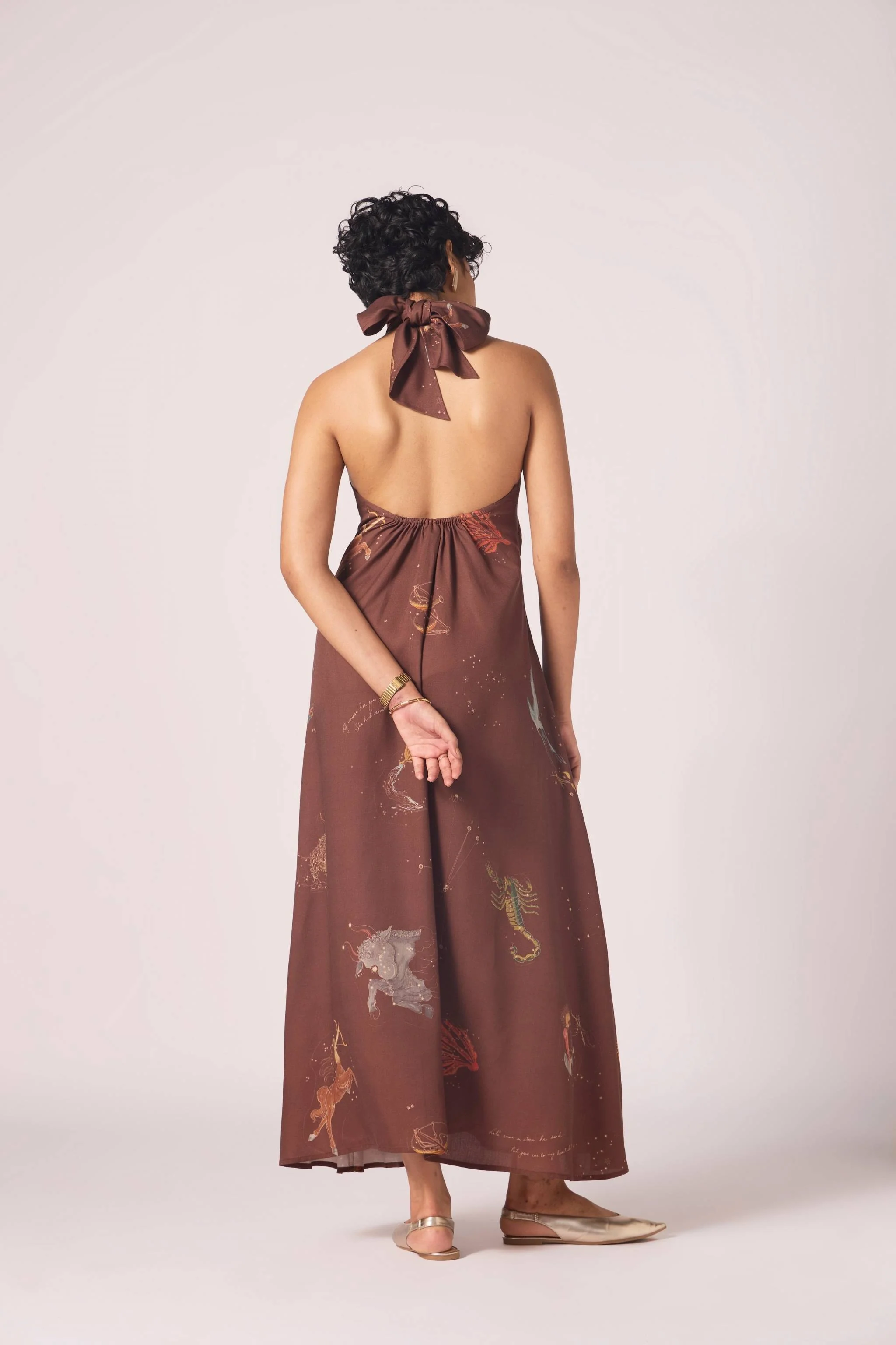 Vannam Brown Zodiac Print Halter Dress - Image 12