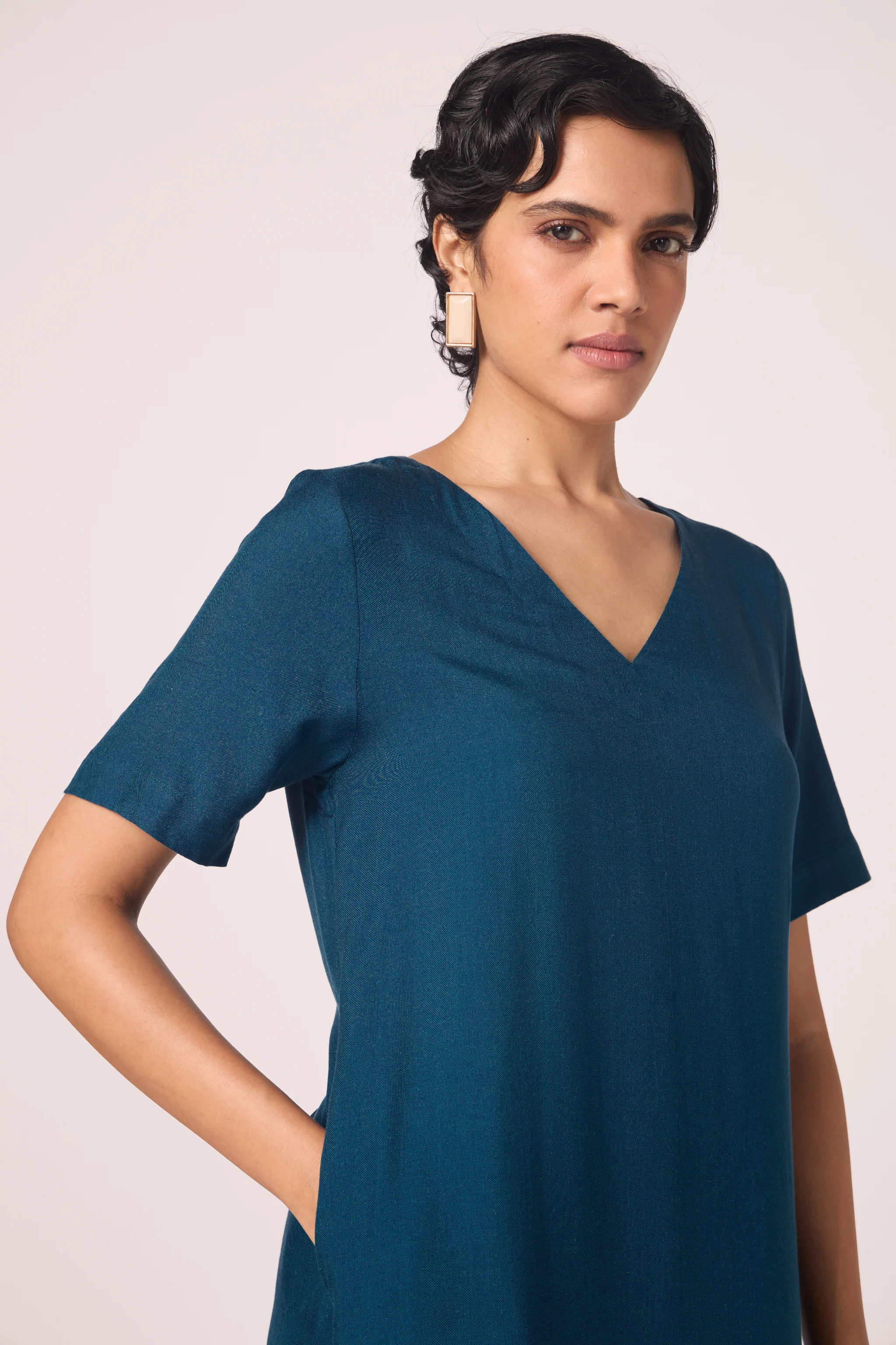 Vega Blue Silk Midi Dress - Image 3