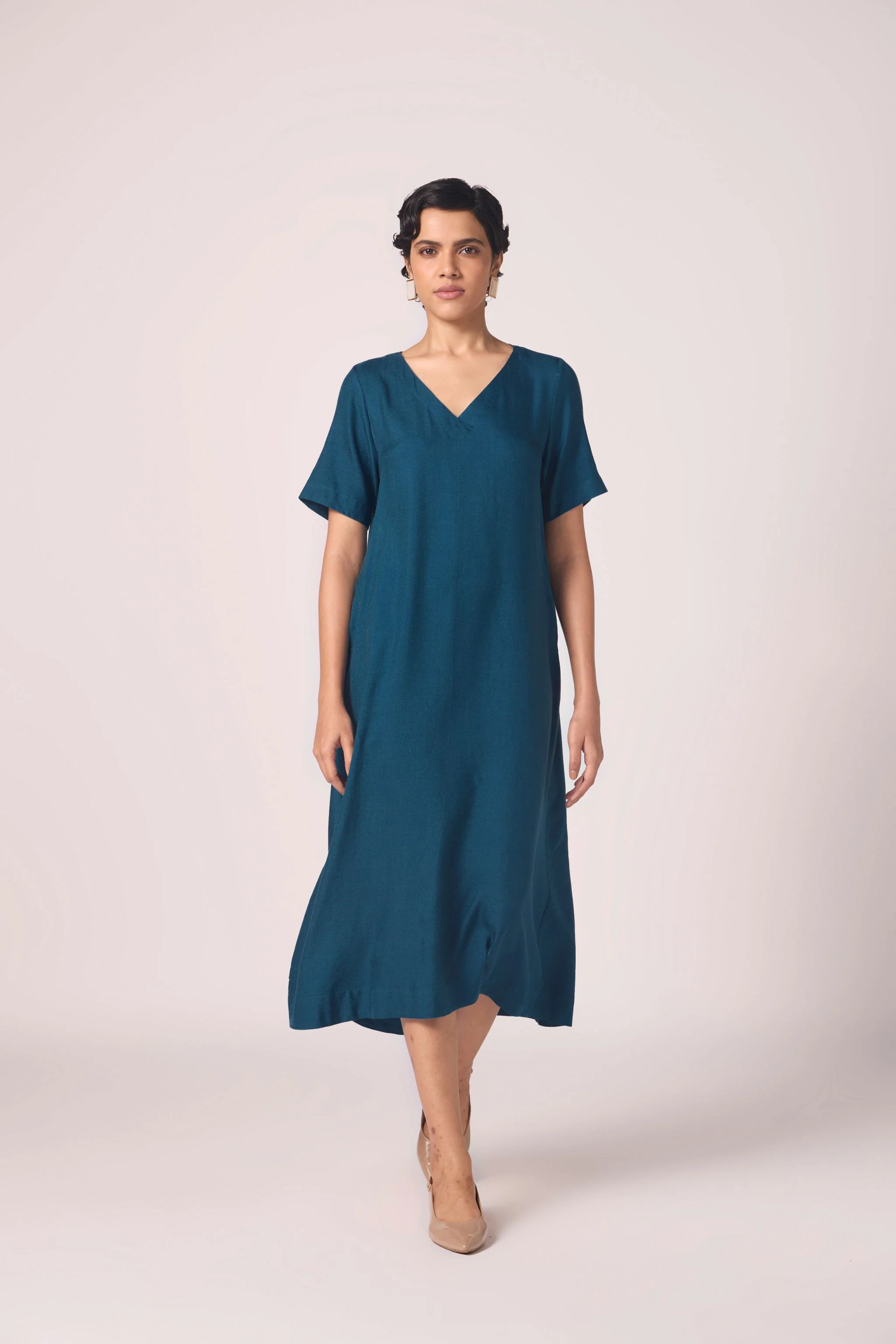 Vega Blue Silk Midi Dress - Image 5