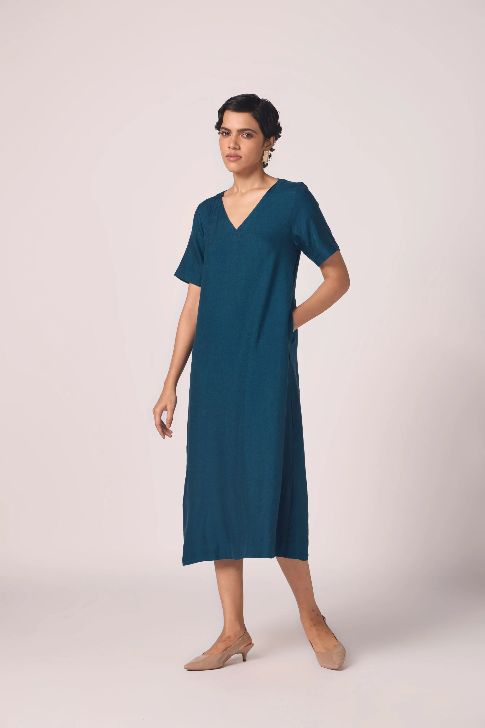 Vega Blue Silk Midi Dress - Image 6