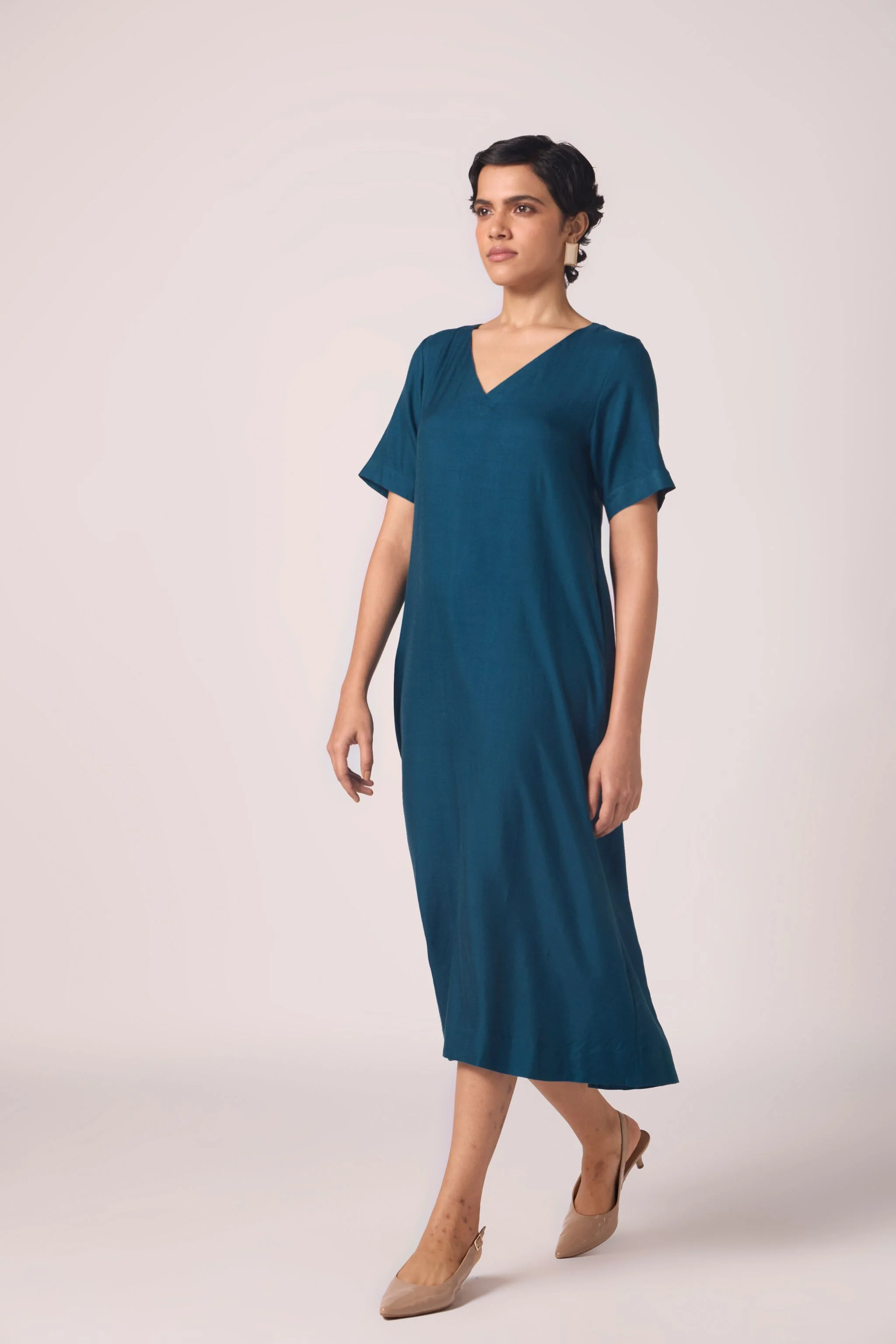 Vega Blue Silk Midi Dress - Image 7