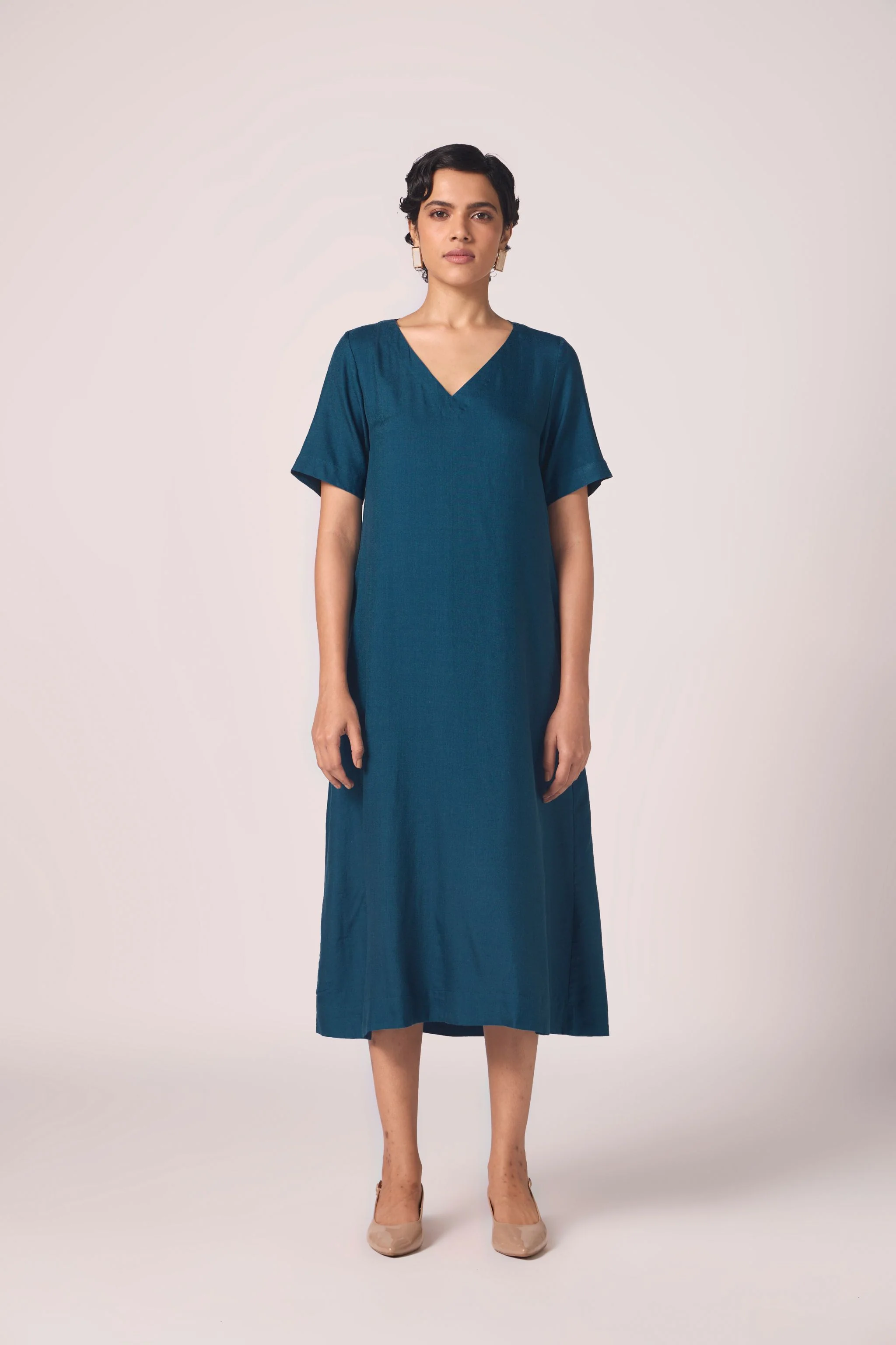 Vega Blue Silk Midi Dress - Image 9