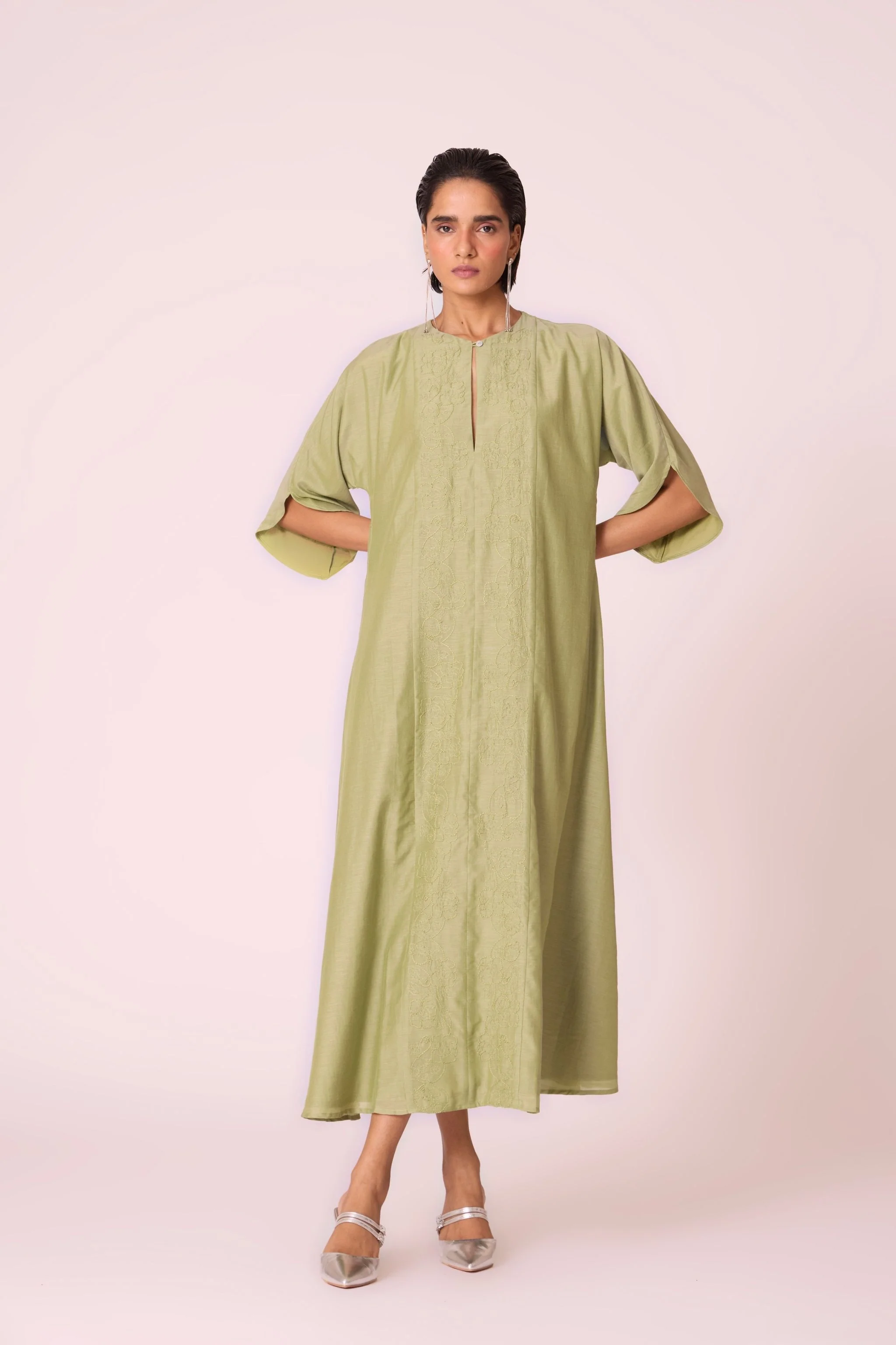 Volya Green Embroidered Dress - Image 9