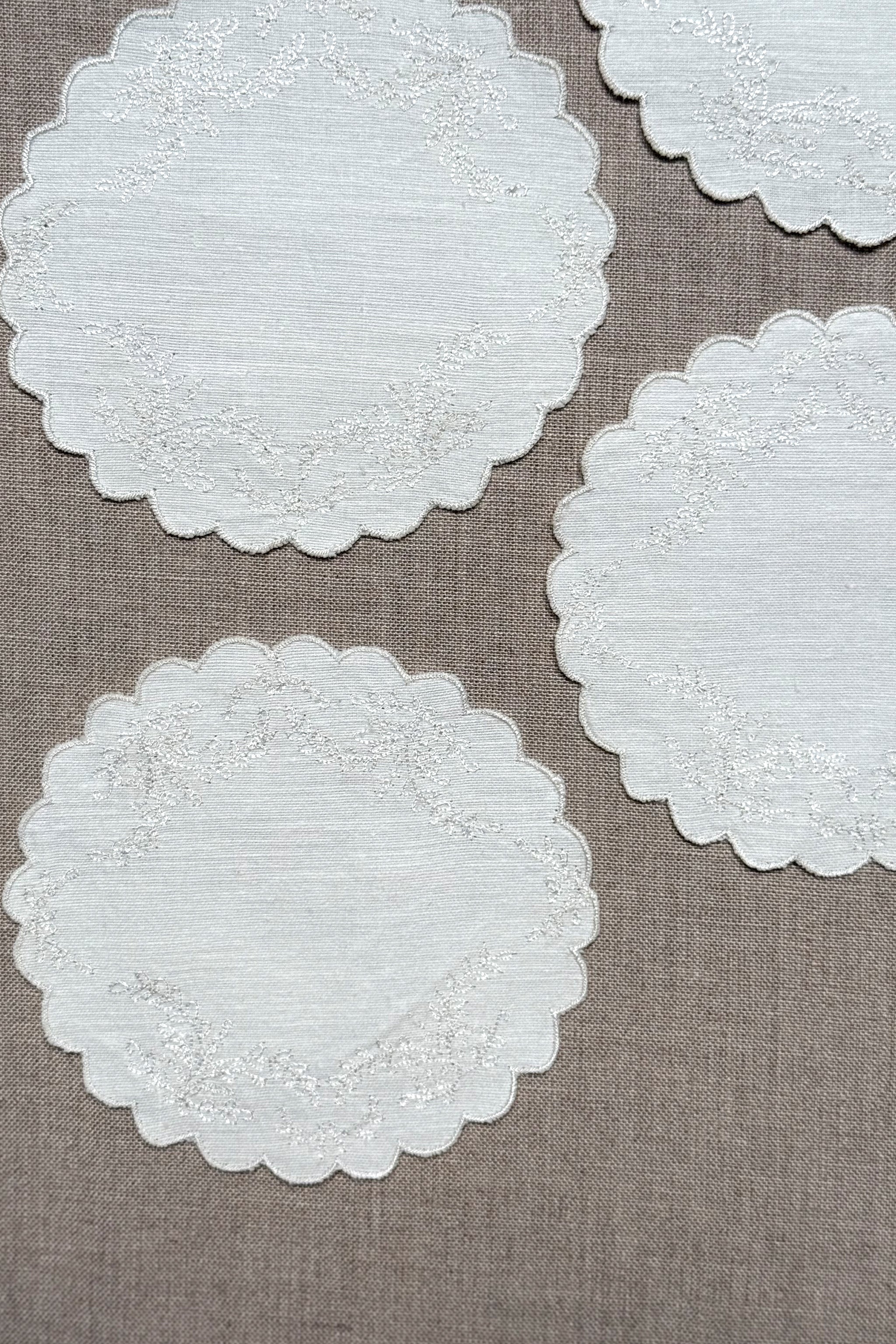 White Floral Embroidered Coasters - Set of 2 - Image 6