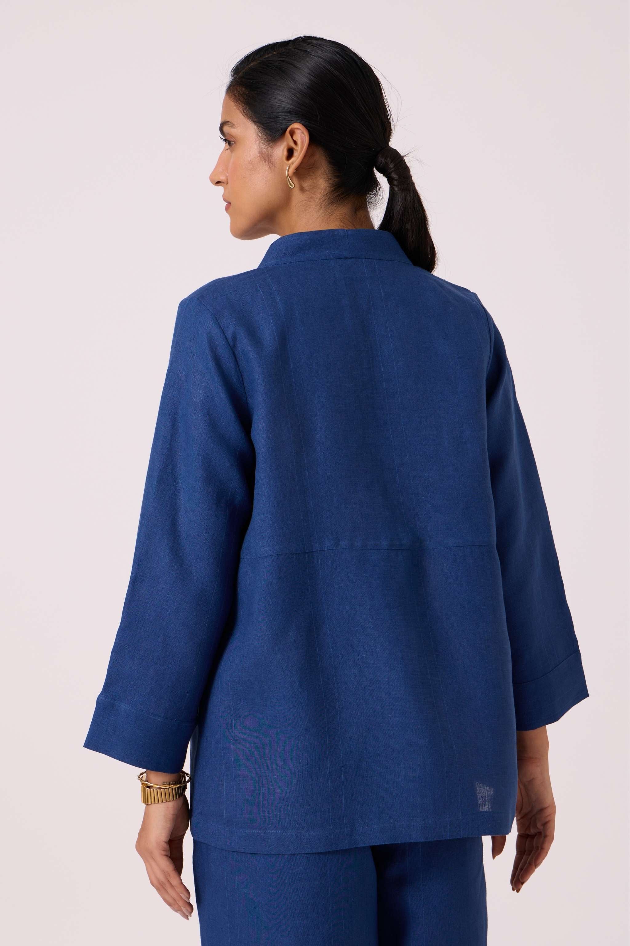 Yasnaya Ink Blue Linen Jacket - Image 10