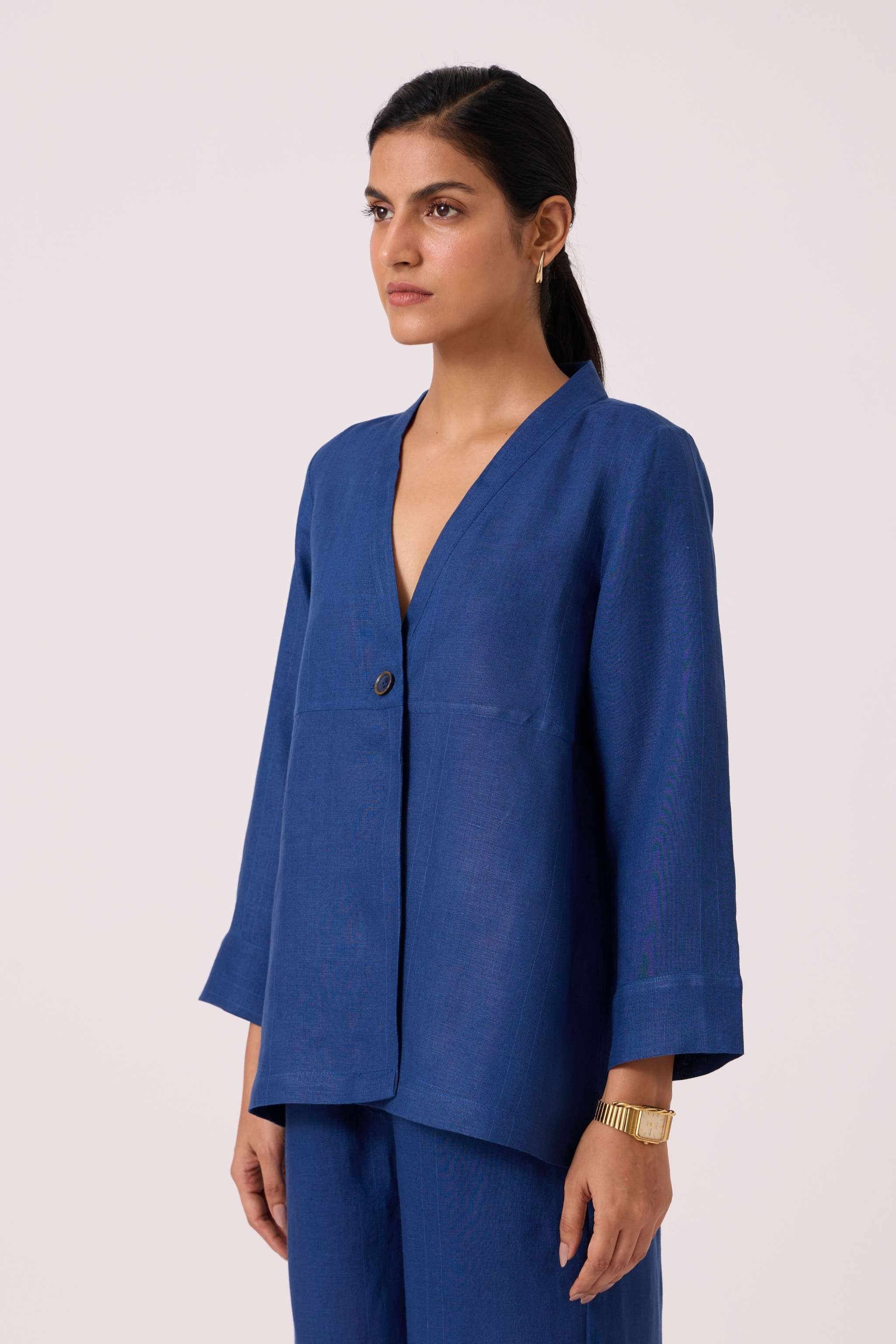 Yasnaya Ink Blue Linen Jacket - Image 3
