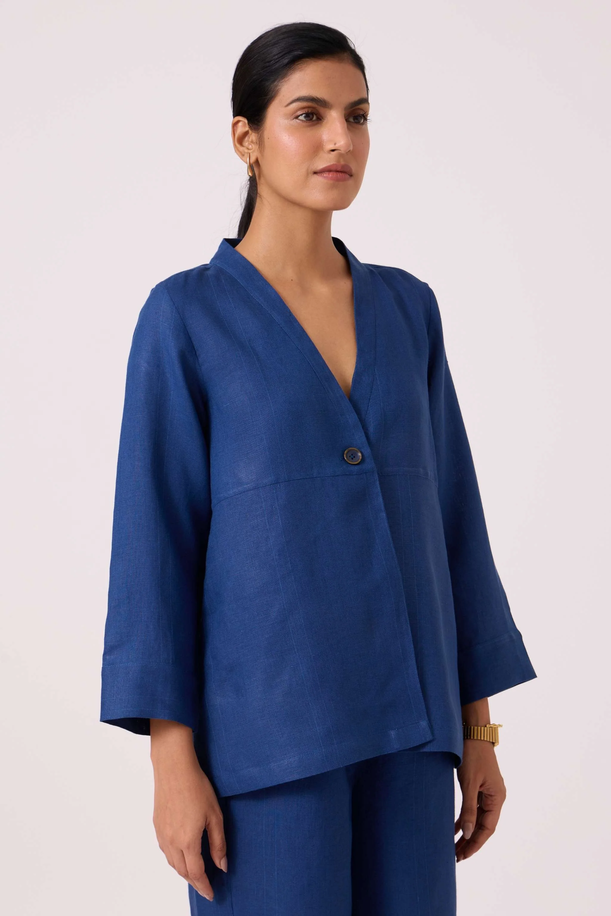 Yasnaya Ink Blue Linen Jacket - Image 5