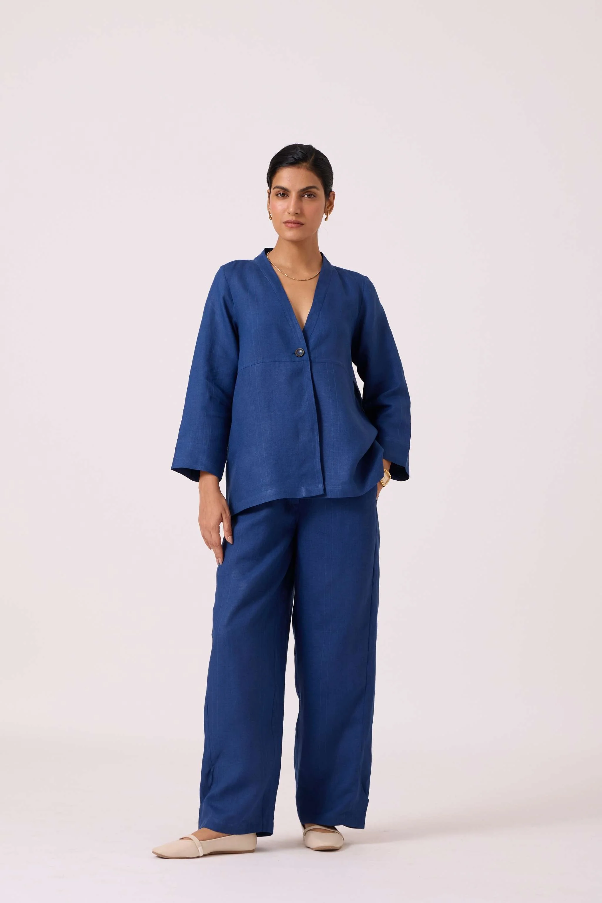 Yasnaya Ink Blue Linen Jacket - Image 8