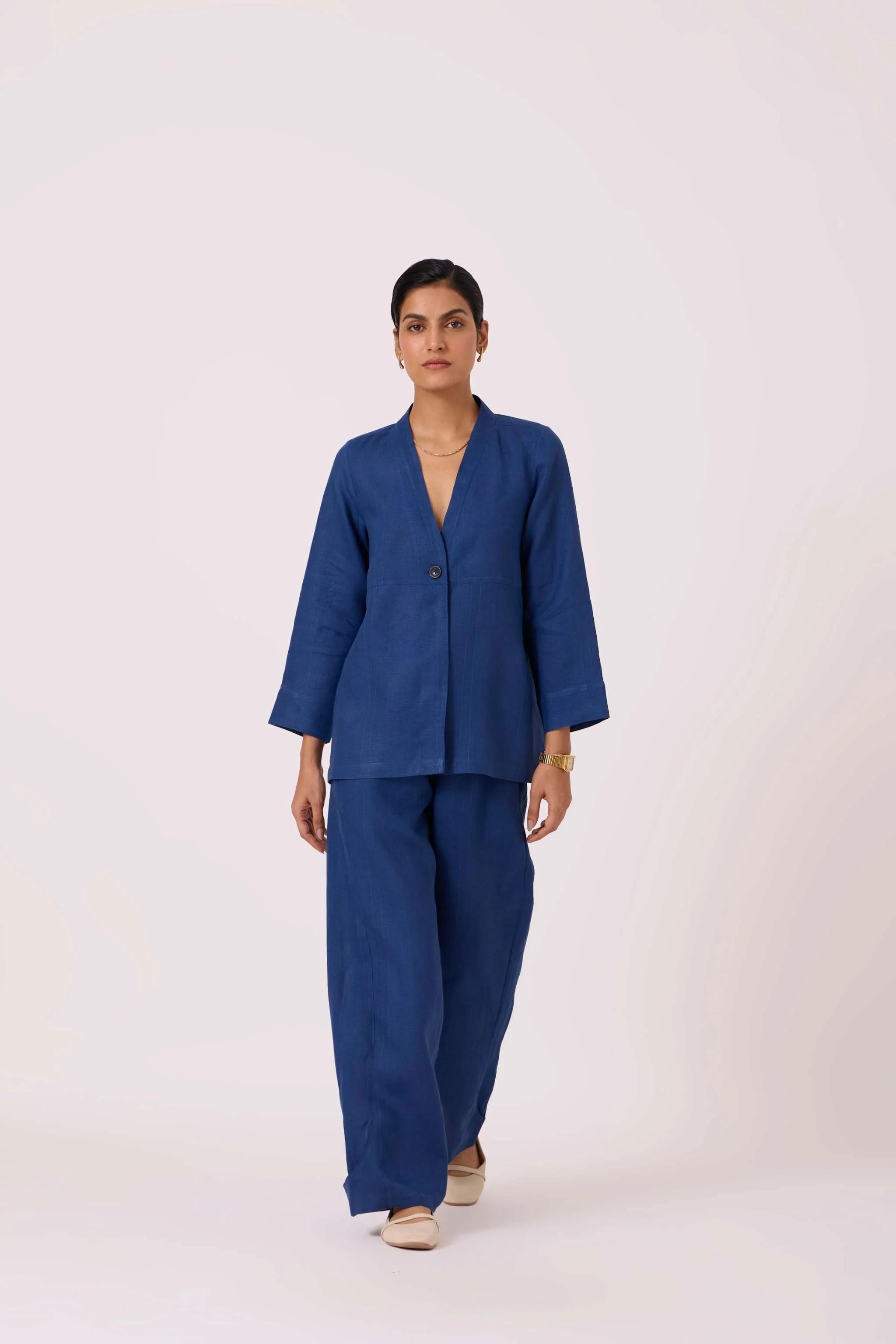 Yasnaya Ink Blue Linen Jacket - Image 9