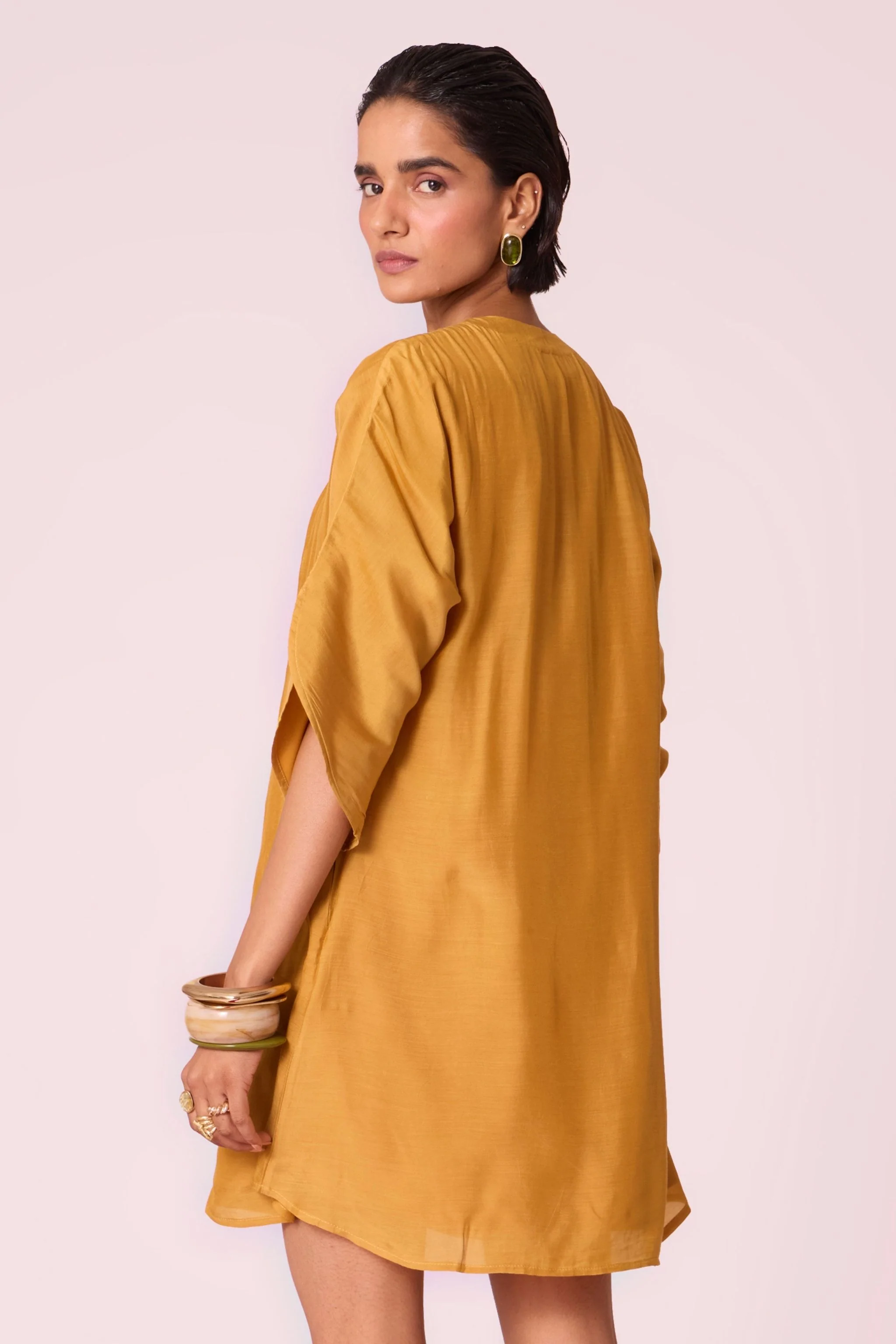 Zarah Yellow Embroidered Dress - Image 10