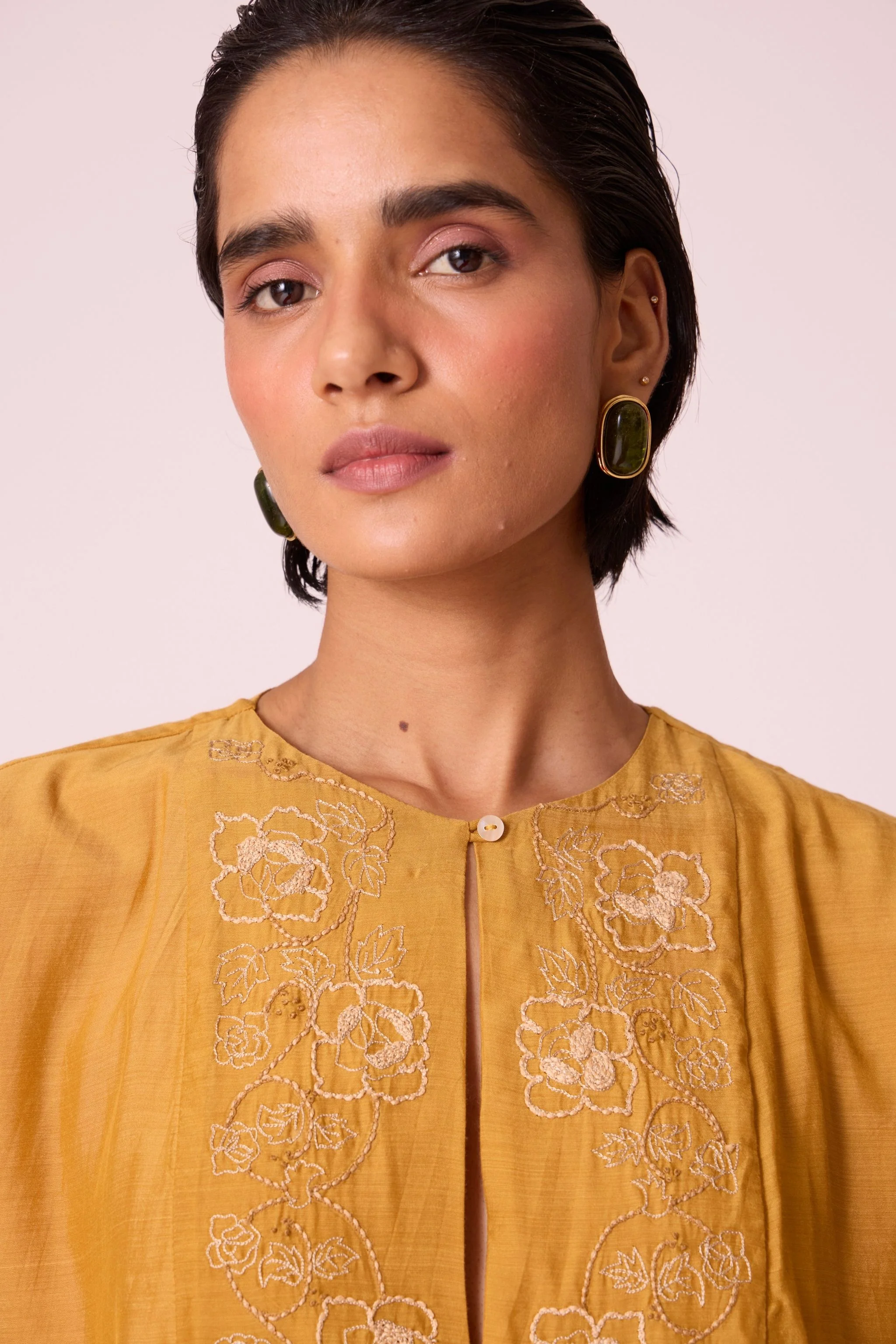 Zarah Yellow Embroidered Dress - Image 4