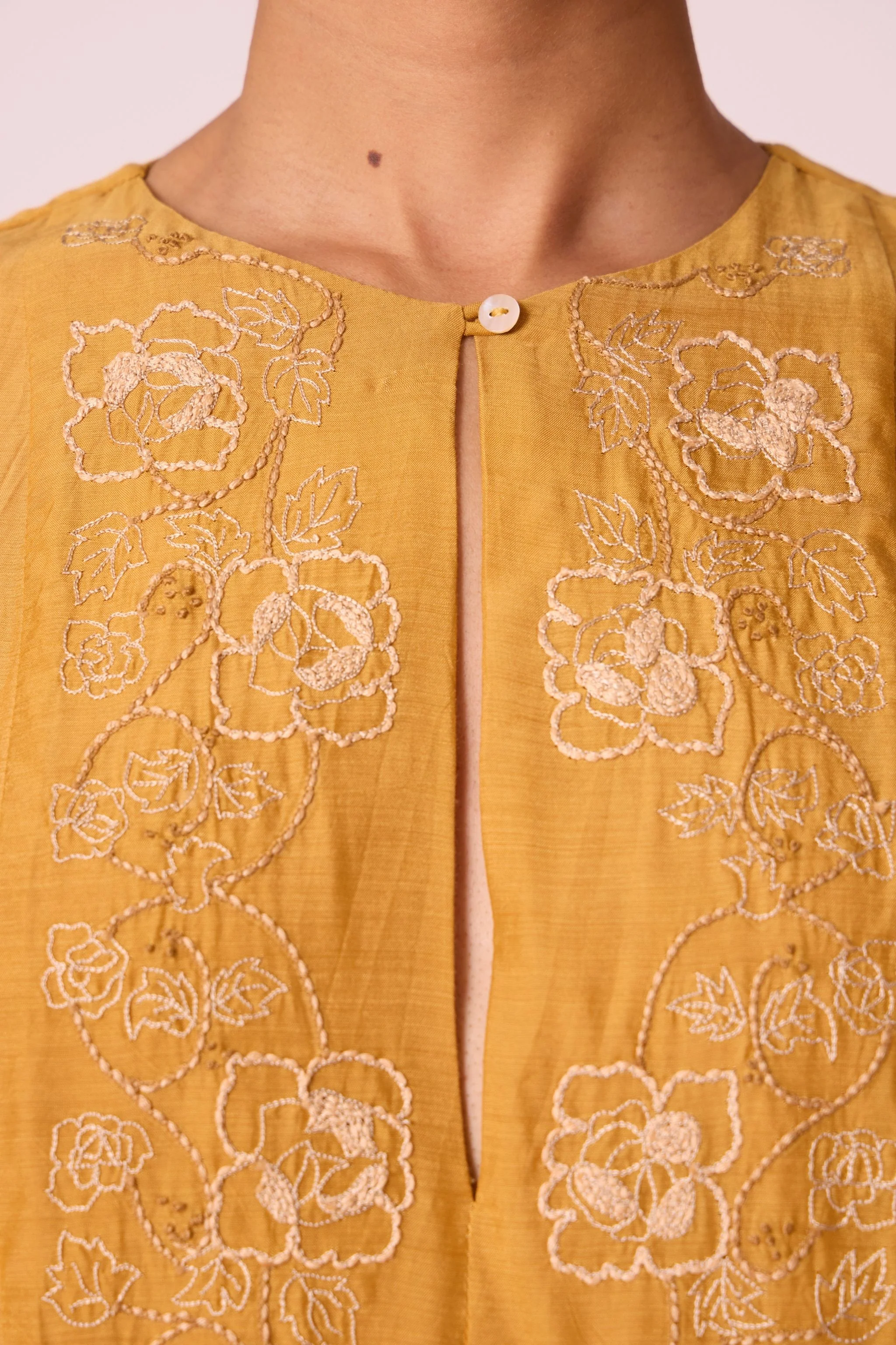 Zarah Yellow Embroidered Dress - Image 6