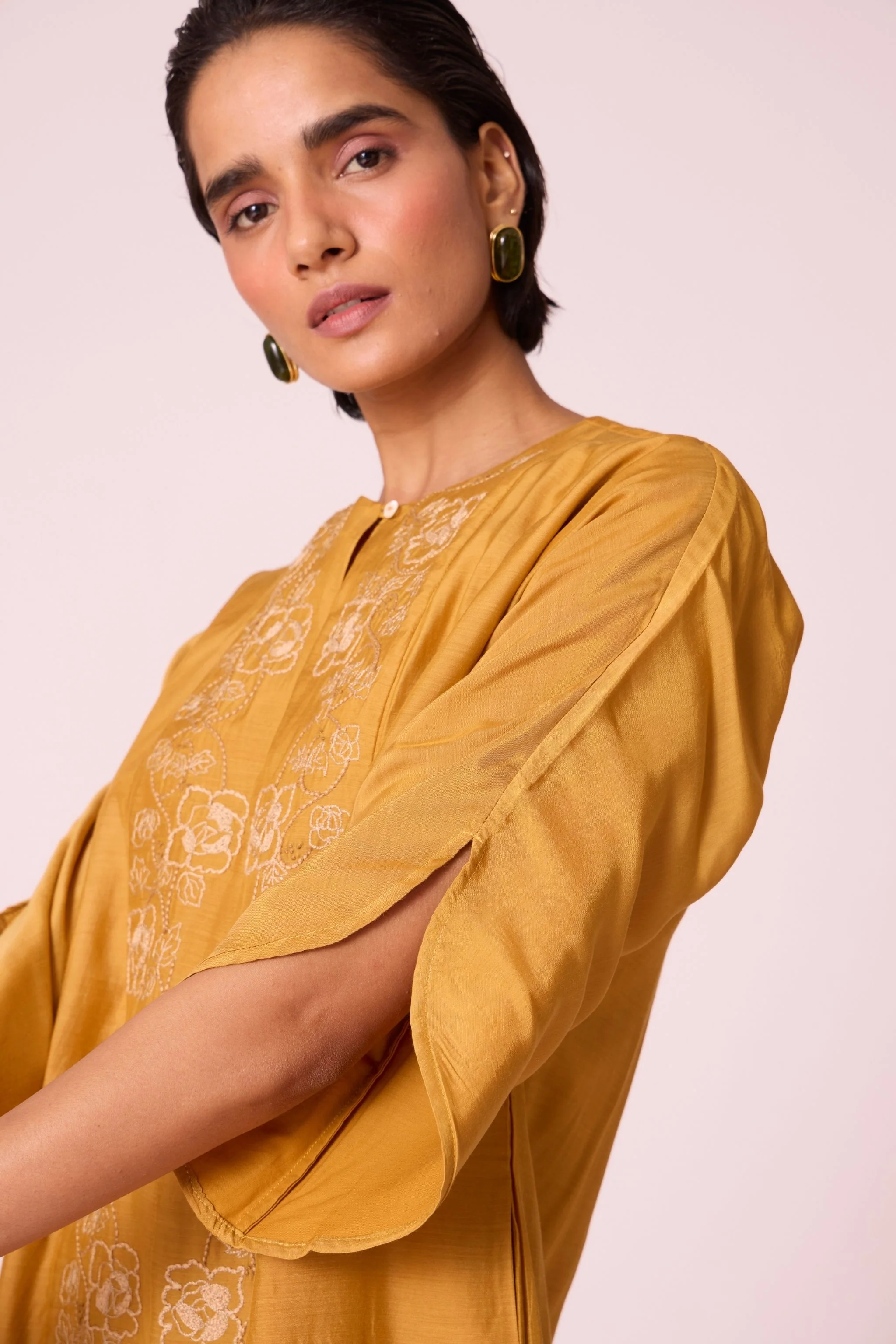 Zarah Yellow Embroidered Dress - Image 8