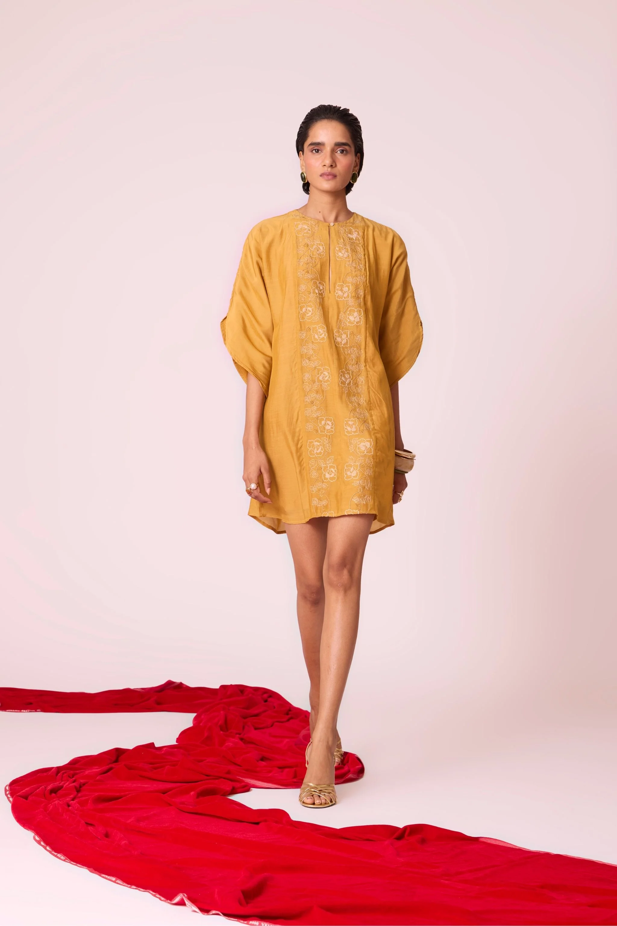 Zarah Yellow Embroidered Dress - Image 9
