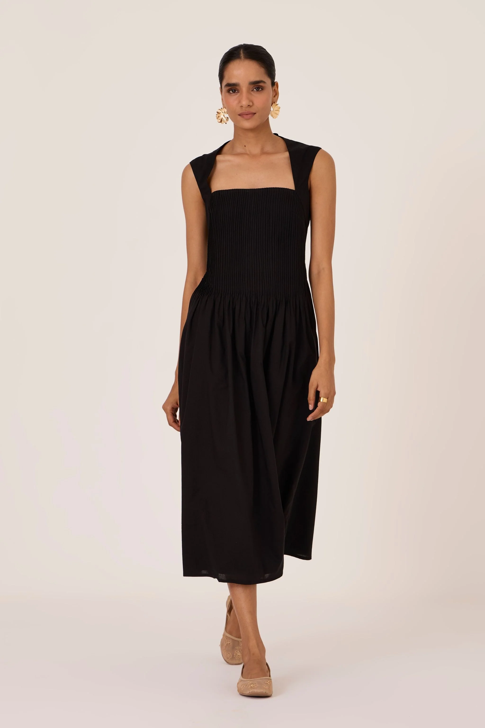 Ziva Black Pleated Midi Dress - Image 6