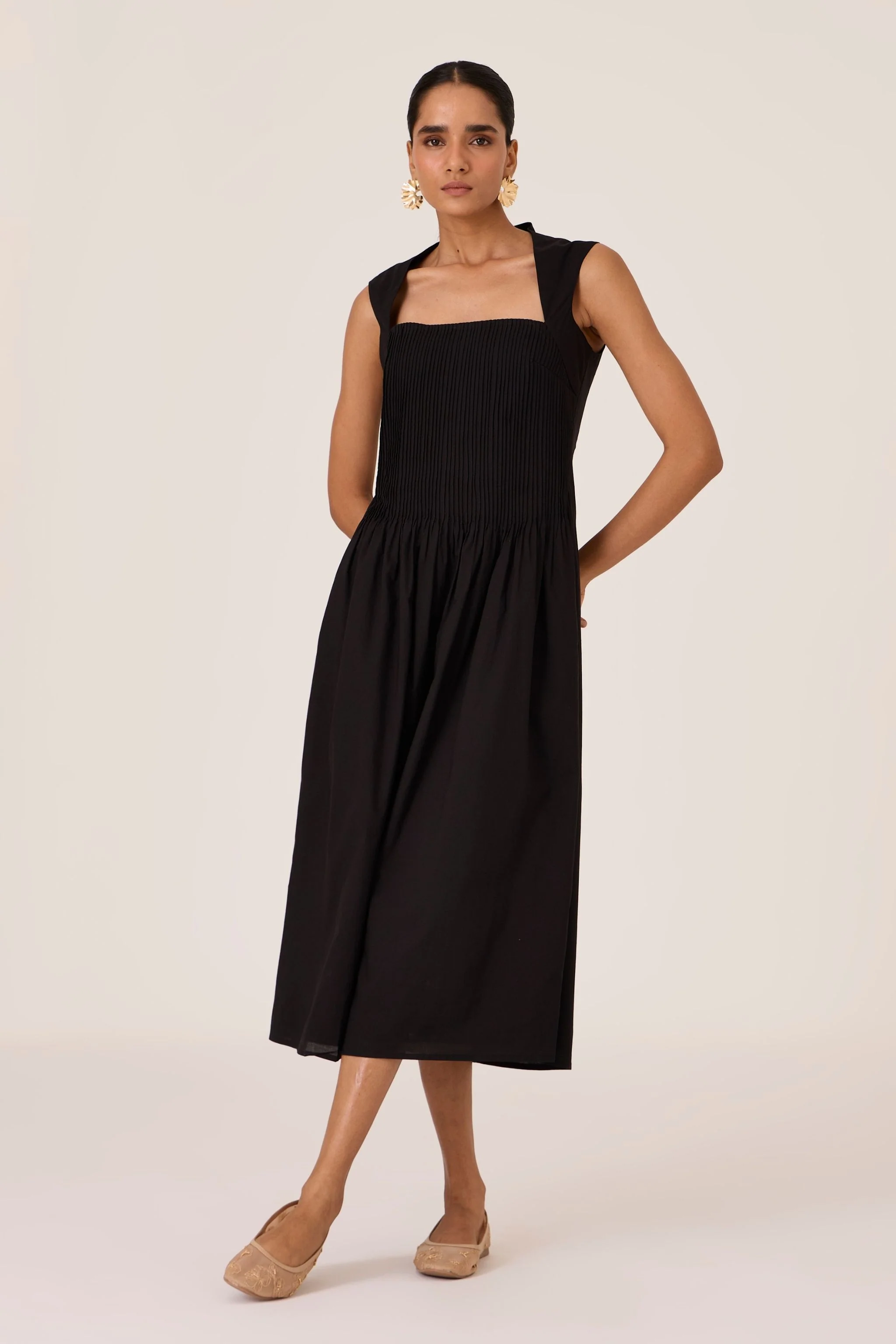 Ziva Black Pleated Midi Dress - Image 7