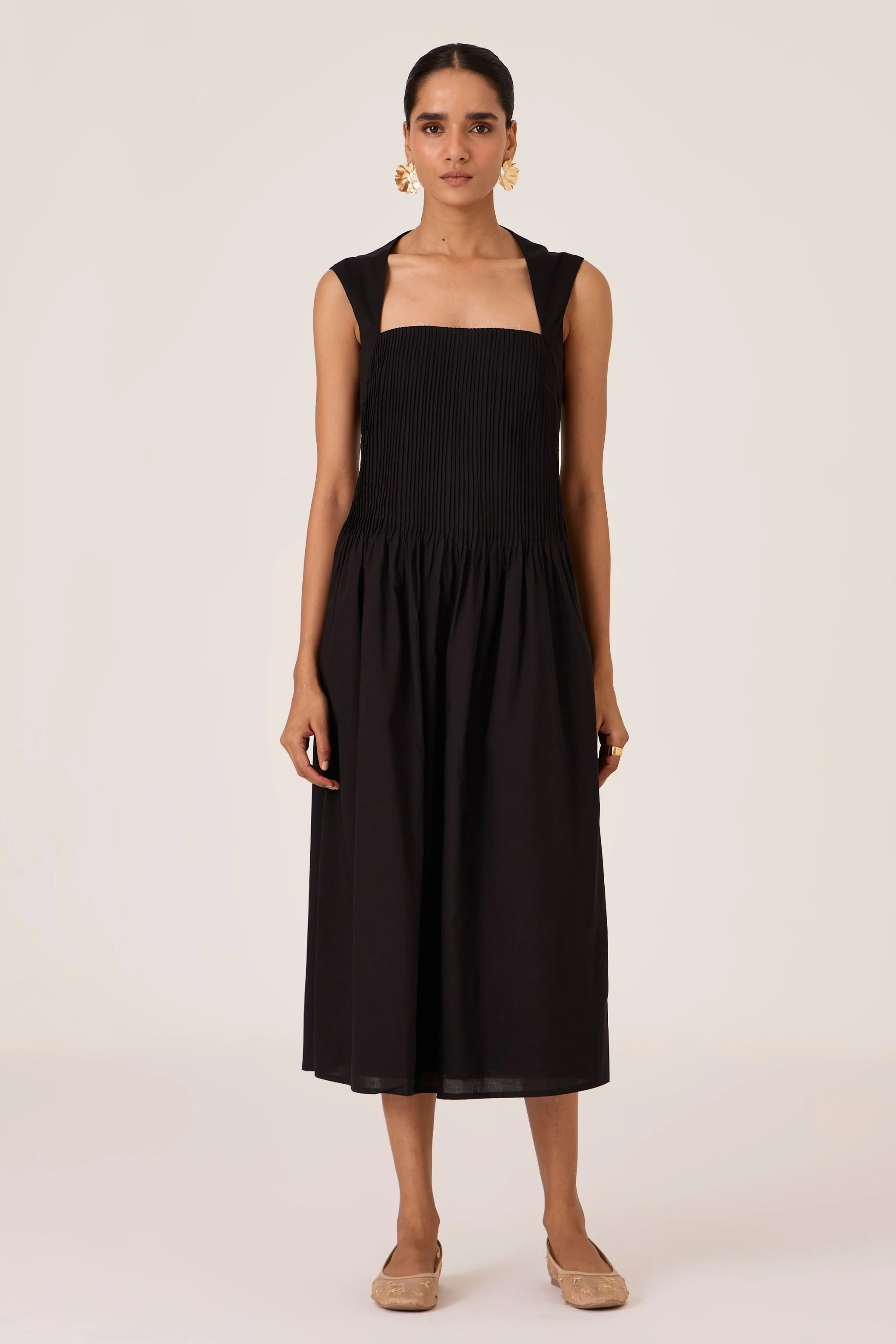 Ziva Black Pleated Midi Dress - Image 8