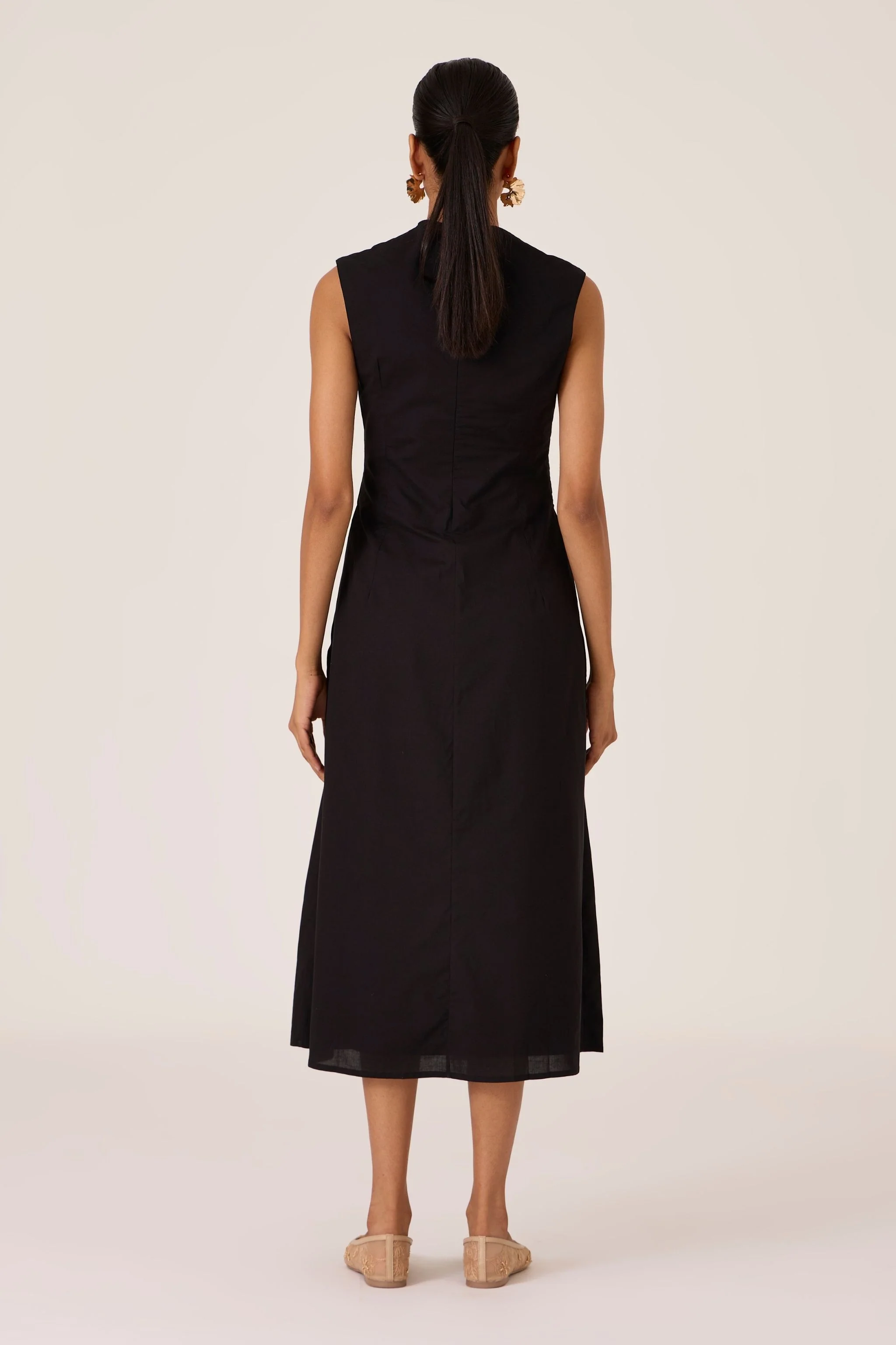 Ziva Black Pleated Midi Dress - Image 9