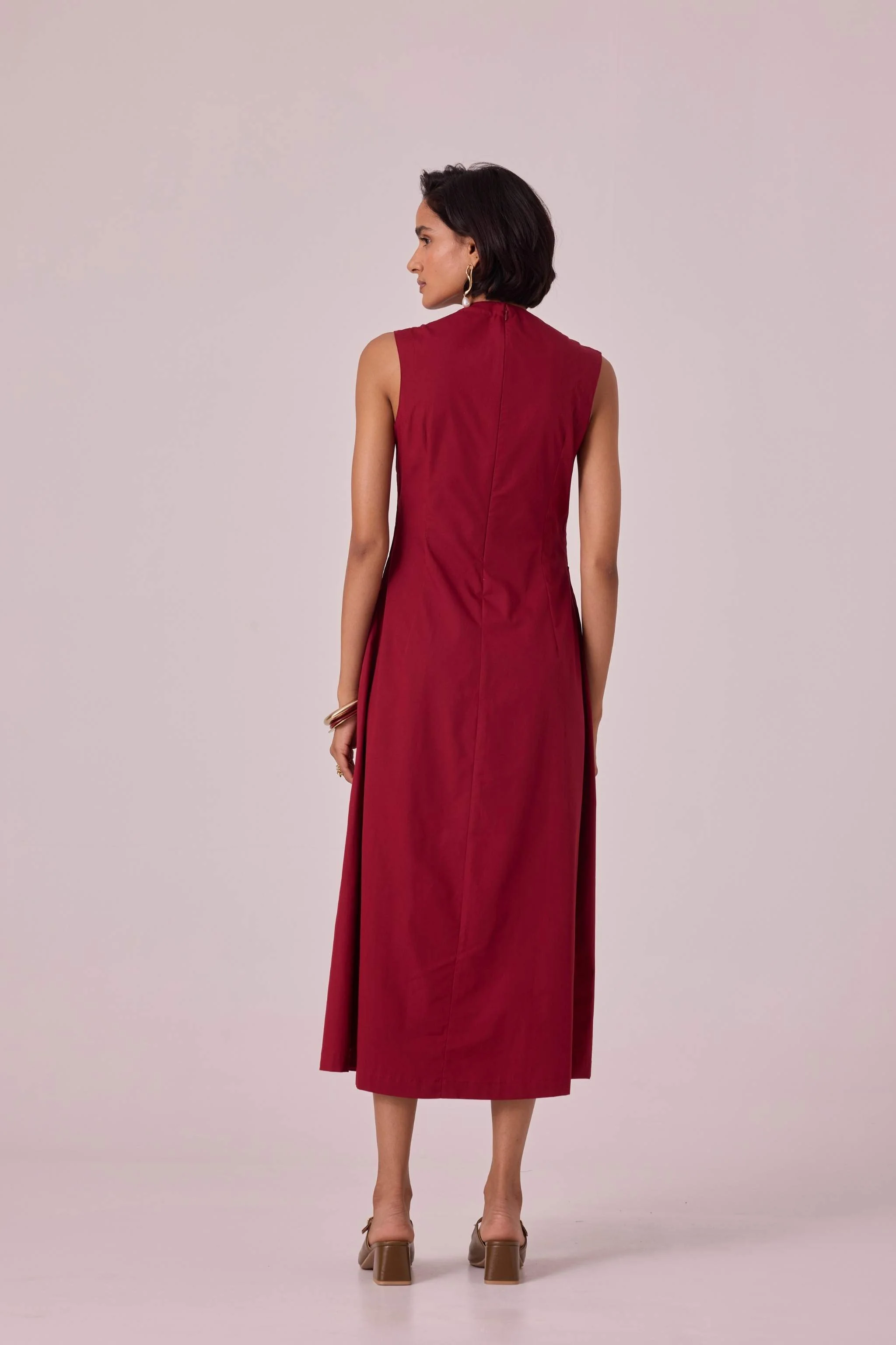Ziva Red Pleated Midi Dress - Image 11