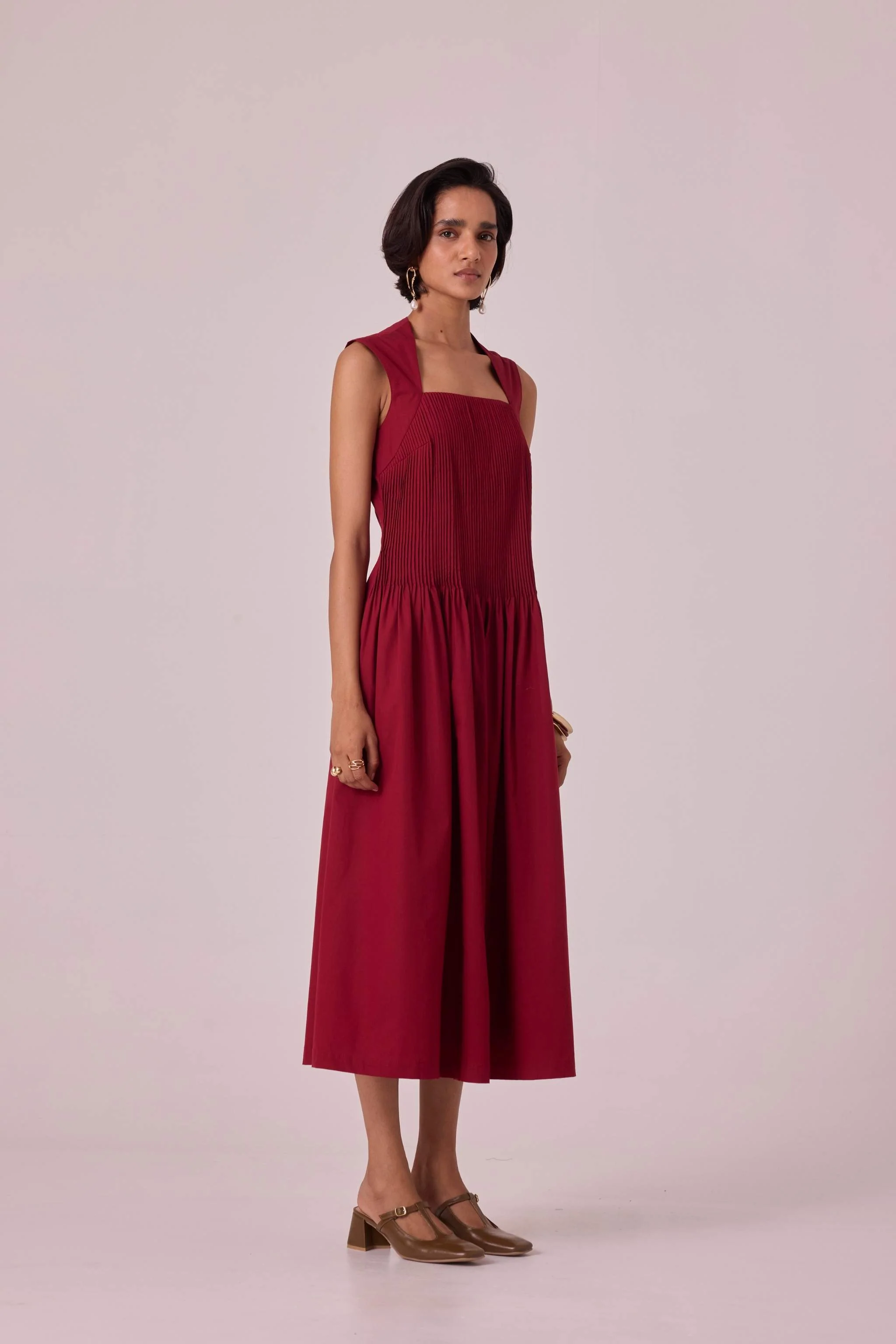 Ziva Red Pleated Midi Dress - Image 3