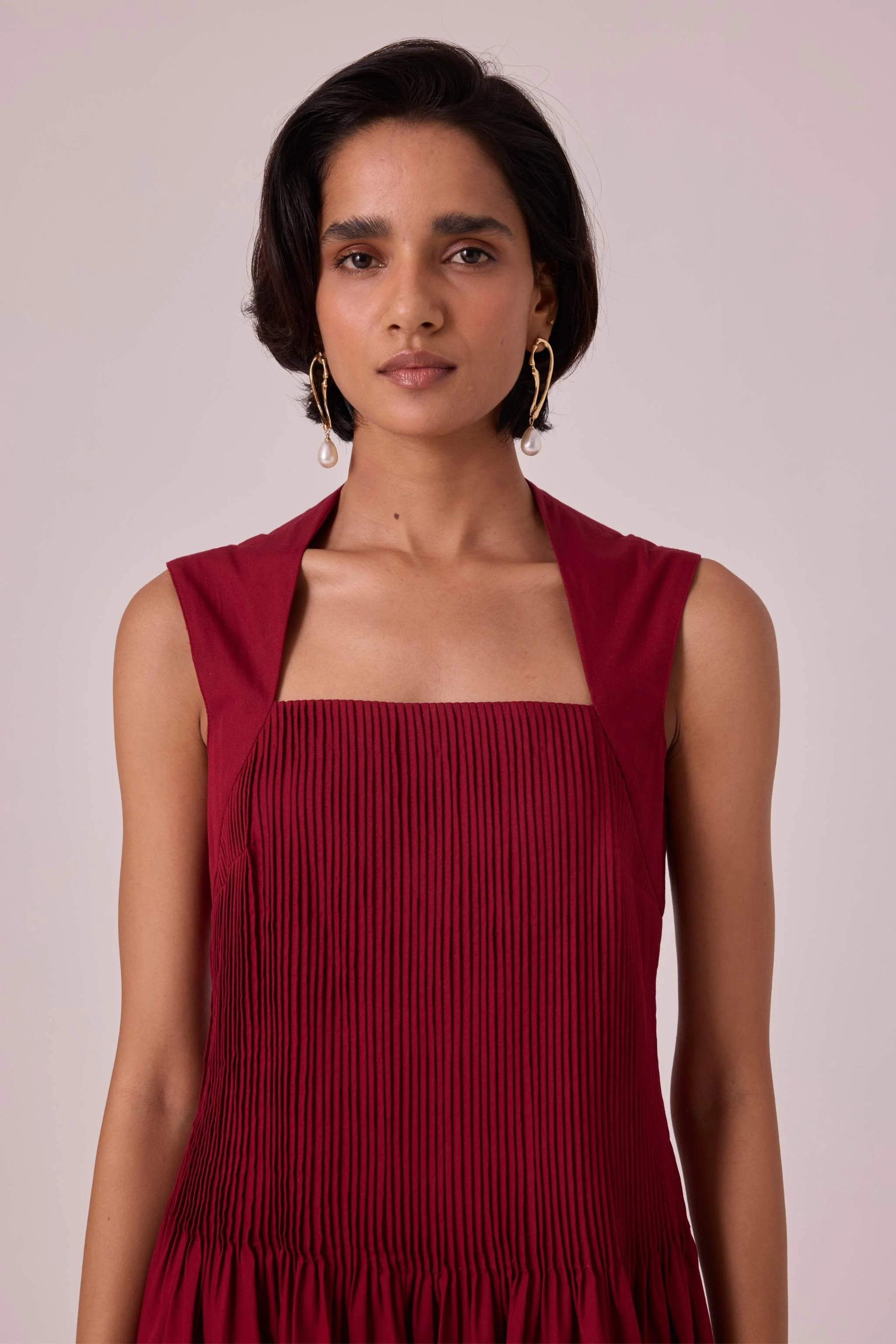 Ziva Red Pleated Midi Dress - Image 5