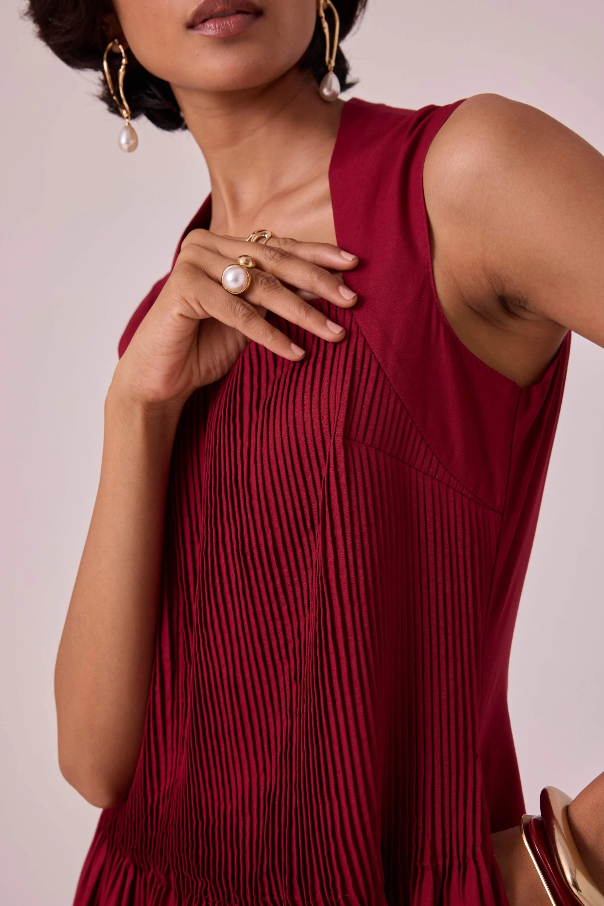 Ziva Red Pleated Midi Dress - Image 6