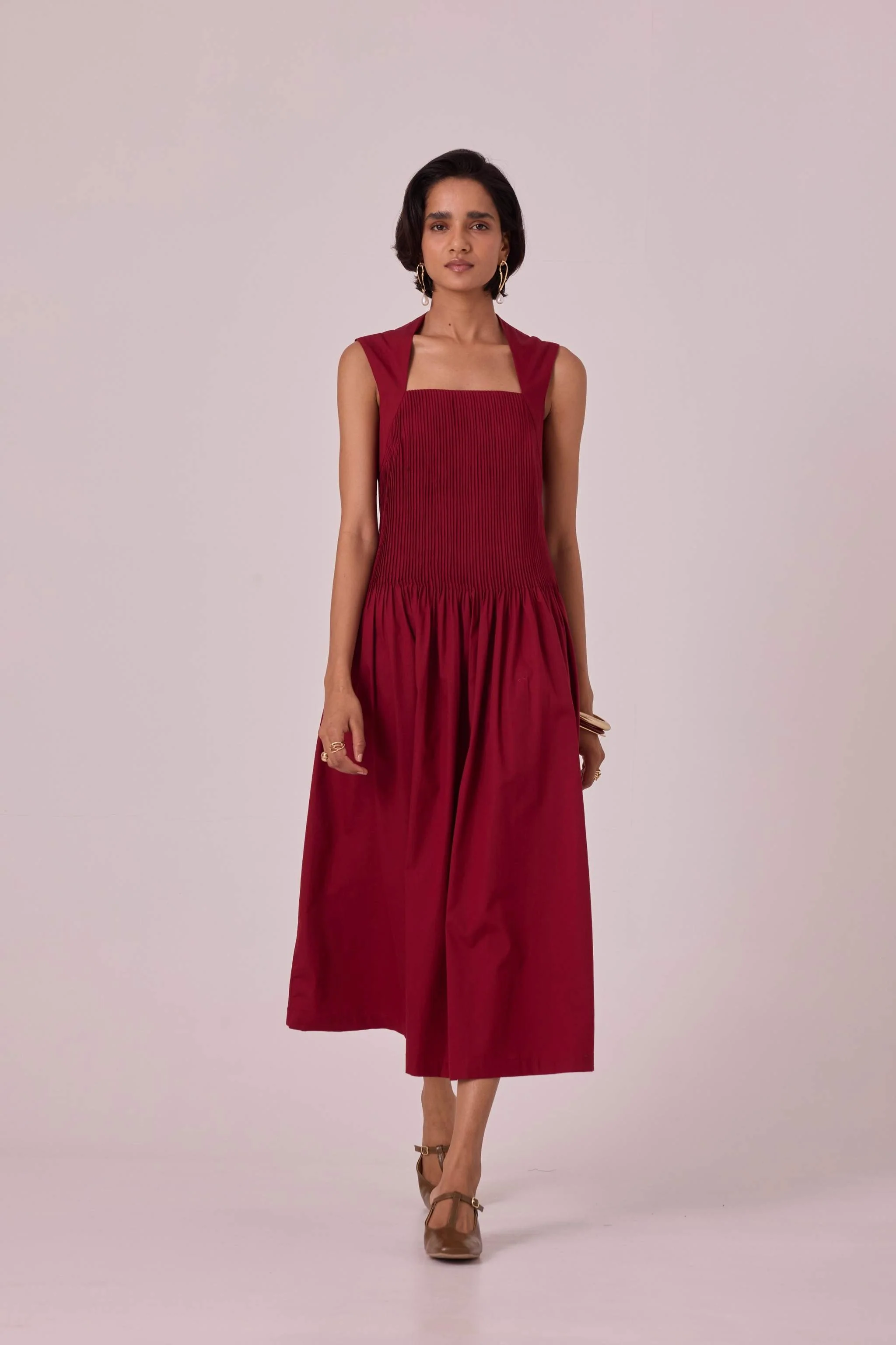 Ziva Red Pleated Midi Dress - Image 7