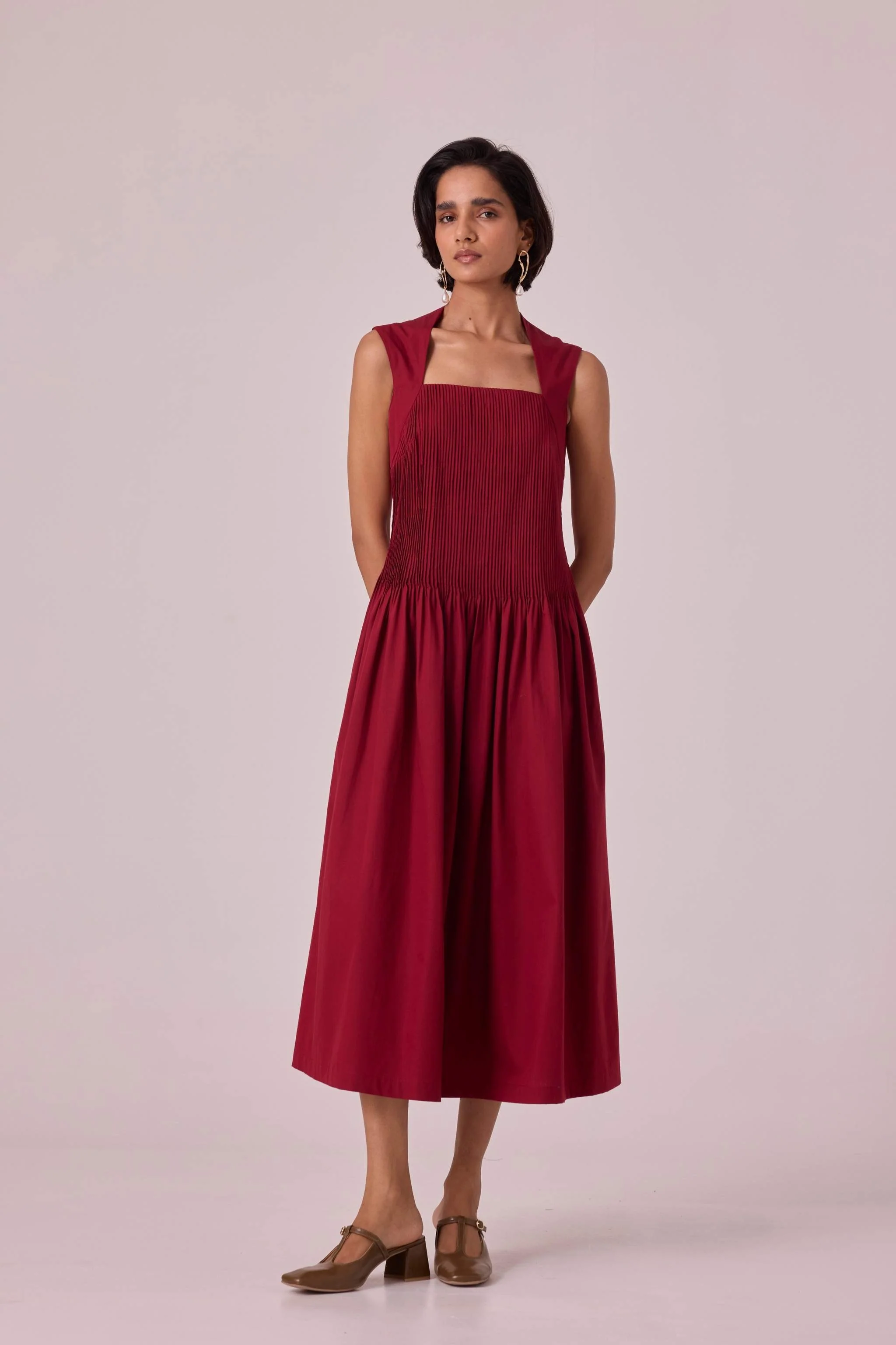 Ziva Red Pleated Midi Dress - Image 9