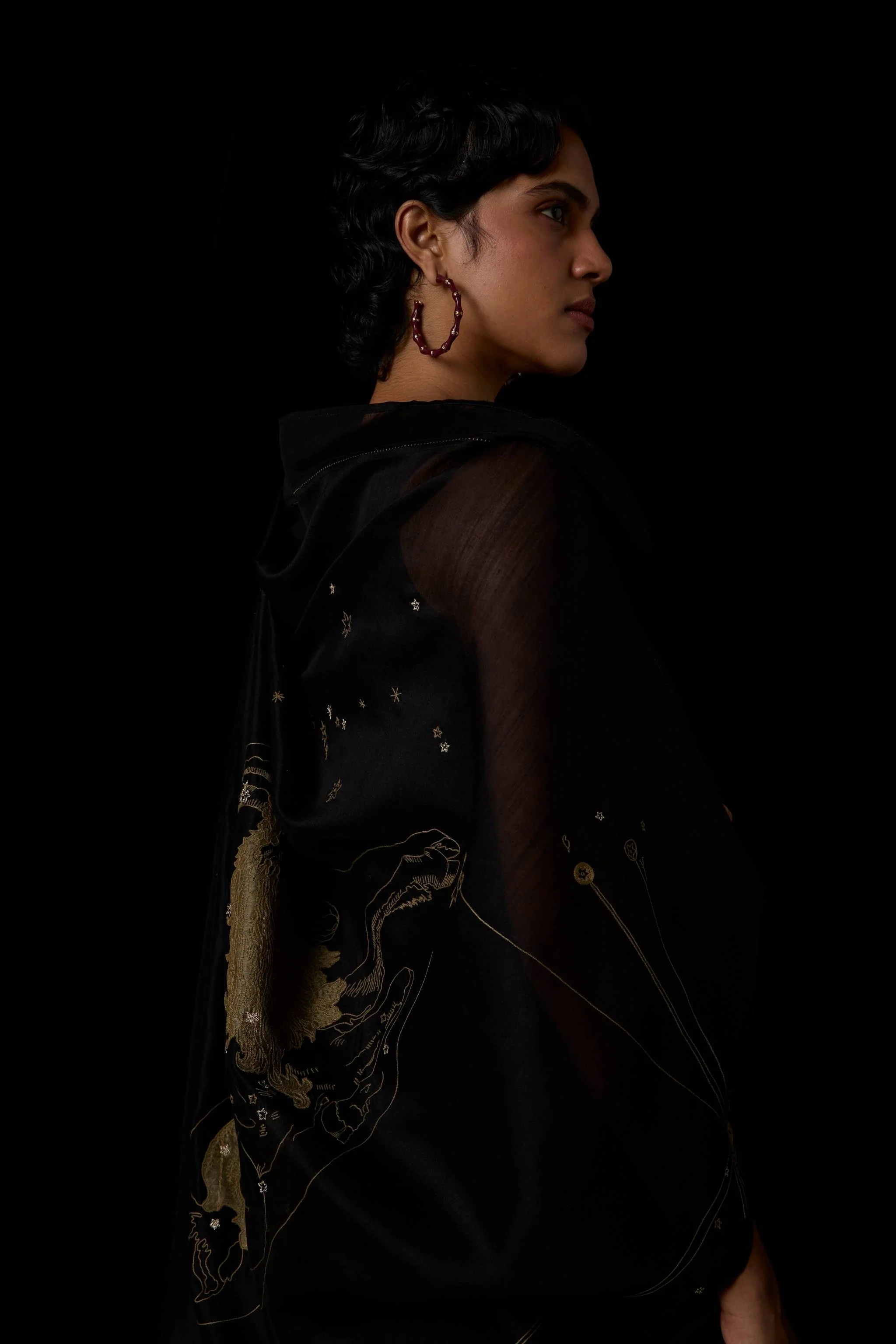 Zuben Zodiac Black Handwoven Embroidered Saree - Image 10