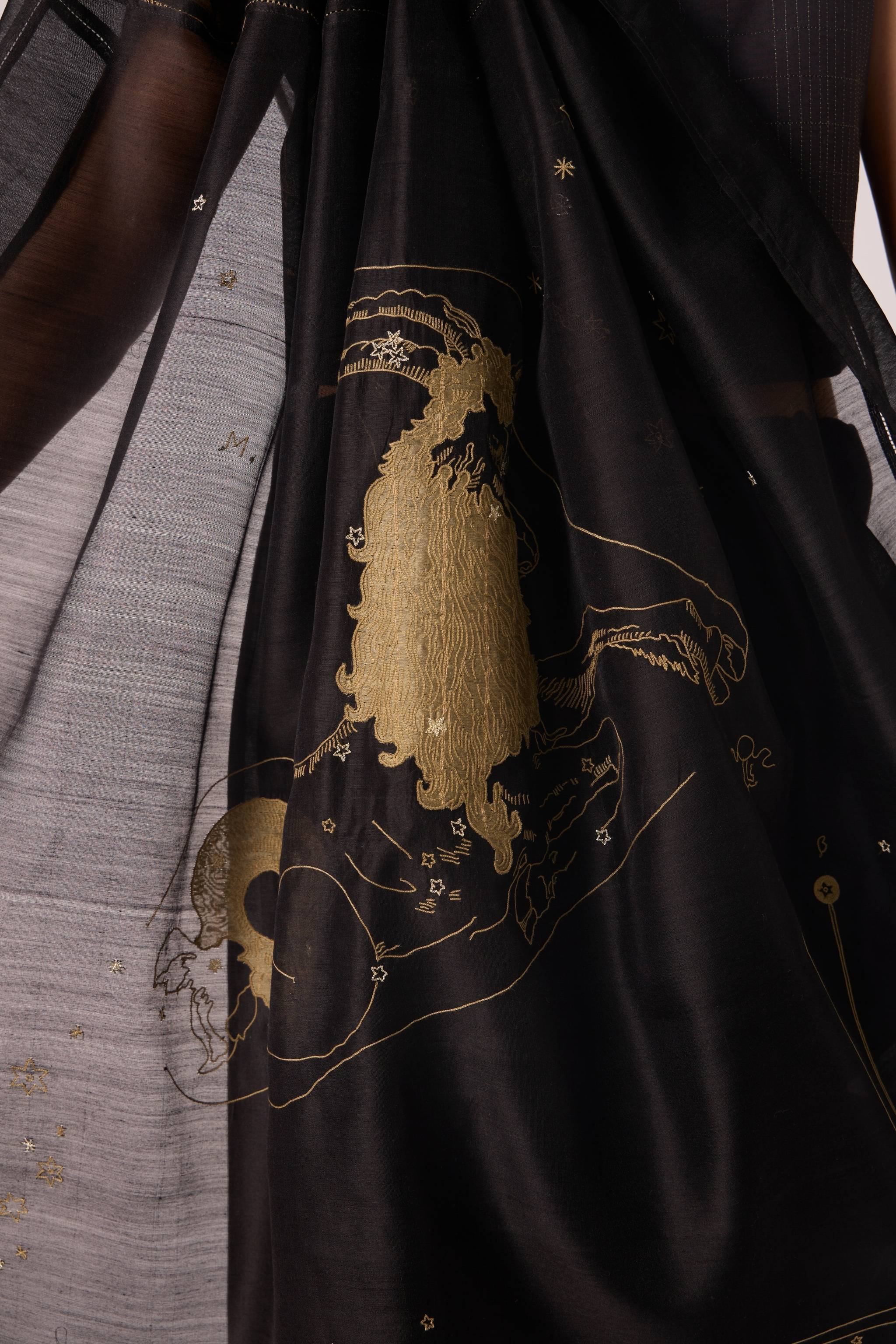 Zuben Zodiac Black Handwoven Embroidered Saree - Image 6