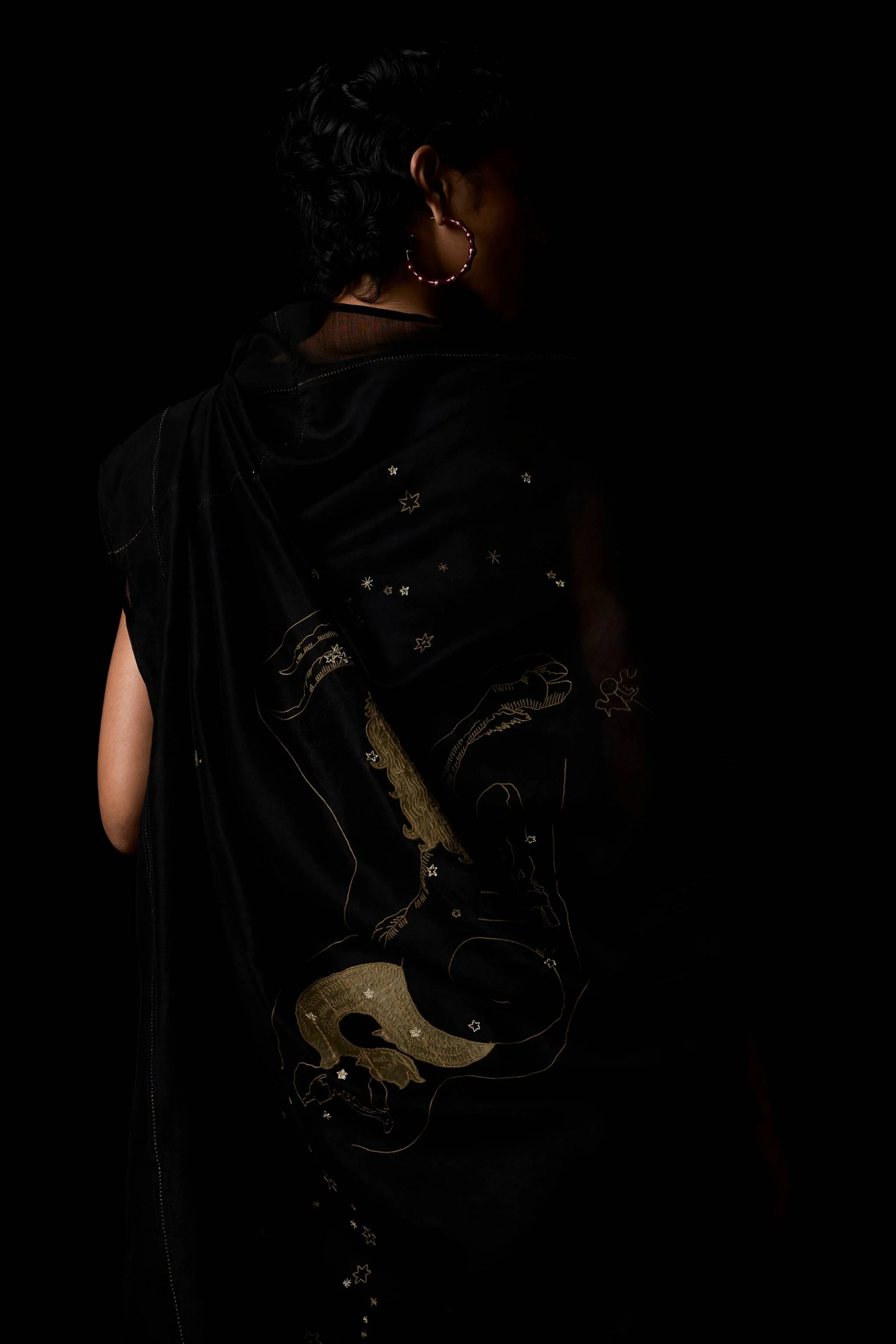 Zuben Zodiac Black Handwoven Embroidered Saree - Image 9